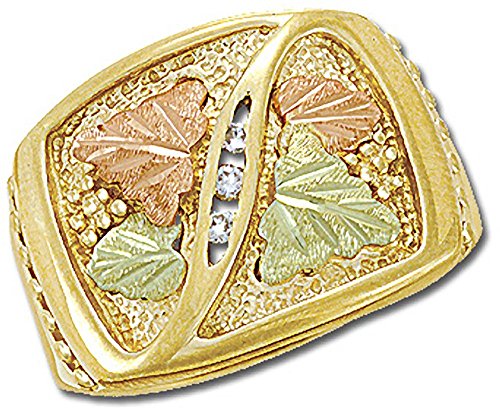 Mens Black Hills Gold Diamond Ring in 10k Gold with three .02 ct diamonds - Size 8