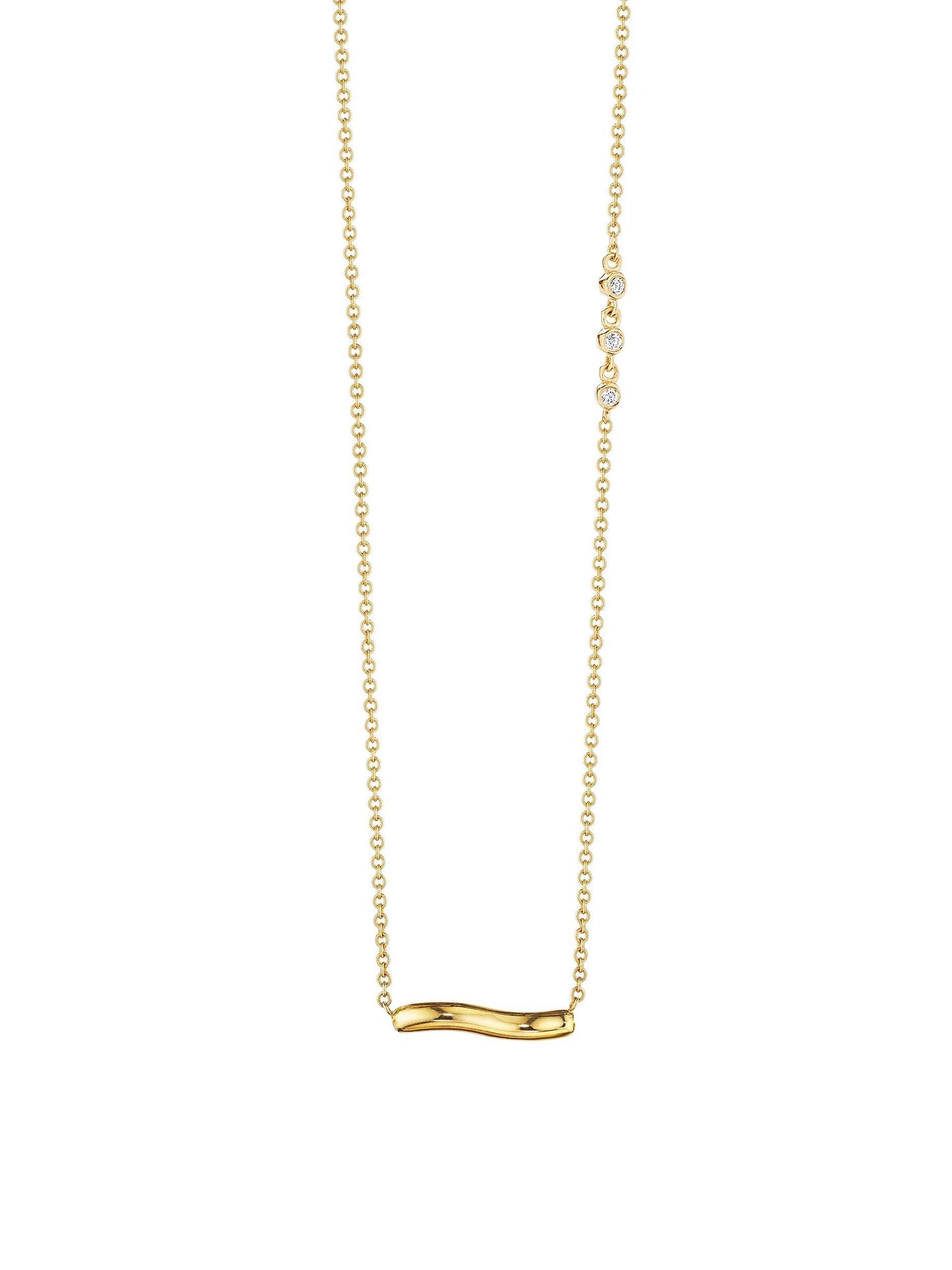 All 14K Yellow Gold Wavy Horizontal Pendant Necklace