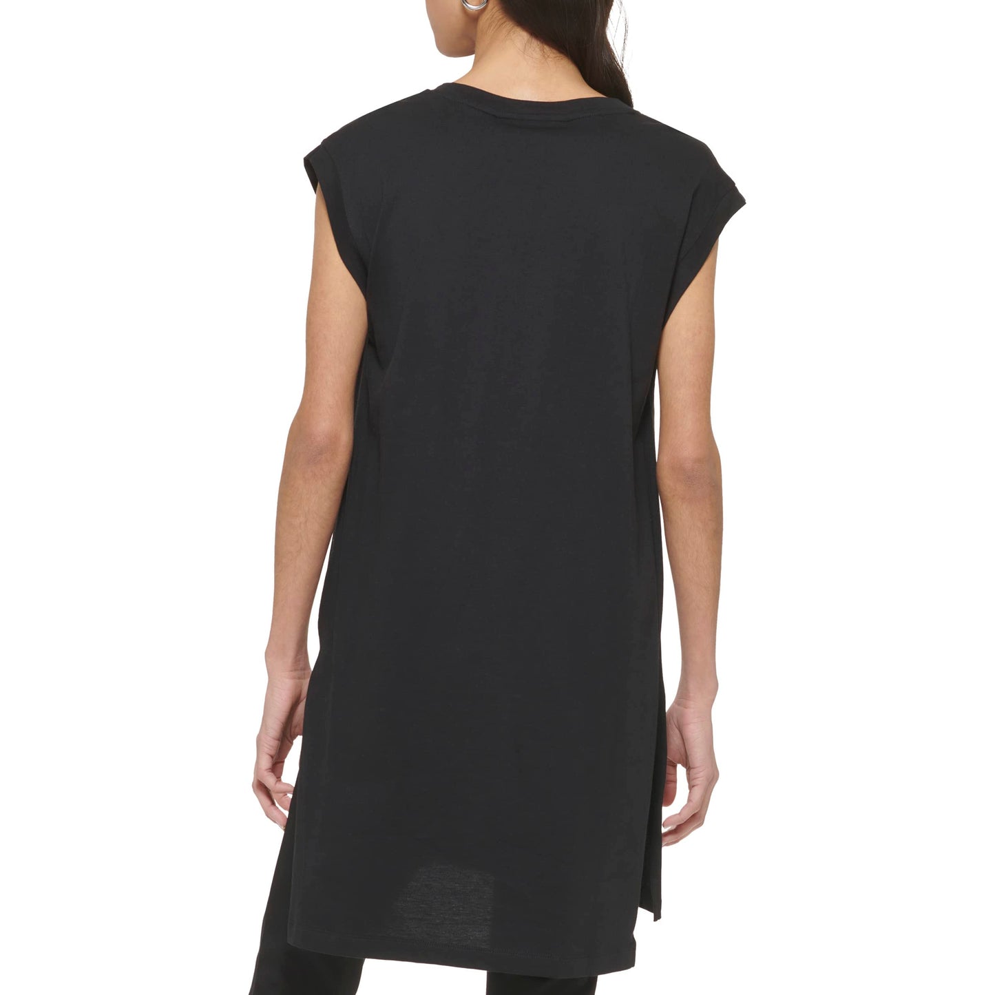 DKNY SPORTSWEAR womens Cap Sleeve Logo T-shirt T Shirt, Black/White, Large US