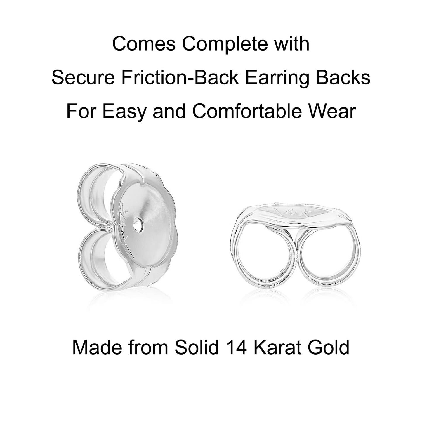 14k White Gold Round CZ Stud Earrings with Gold Butterfly Pushbacks Real Solid Gold Solitaire 14K Gold Earrings (5mm)