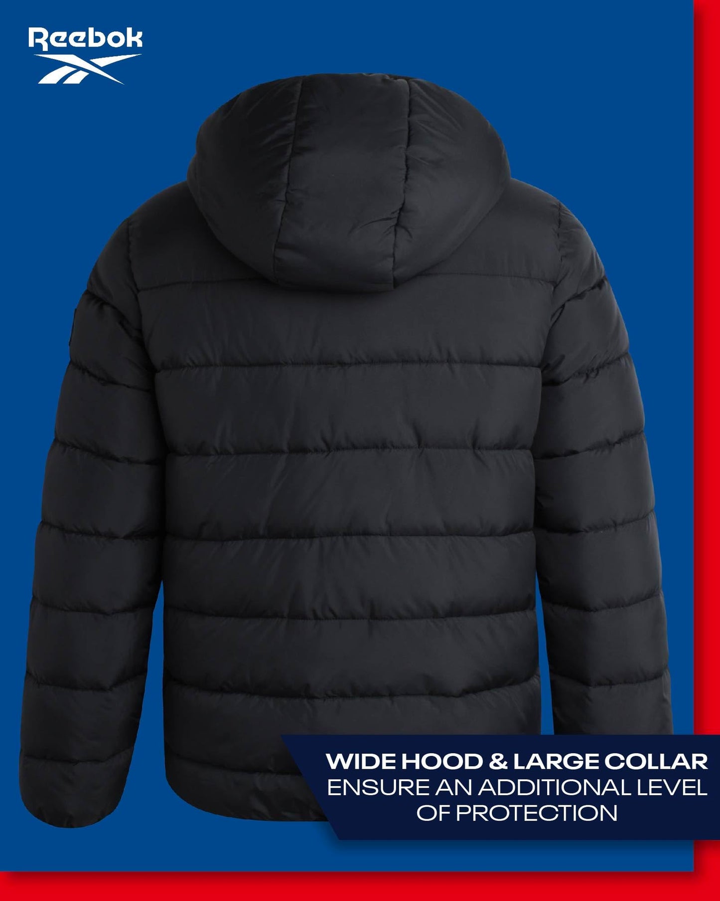 Reebok Men's Winter Jacket - Heavyweight Quilted Puffer Parka Coat - Ski Jacket for Men, Sherpa Lined Hood (S-XL), Size Large, Jet Black