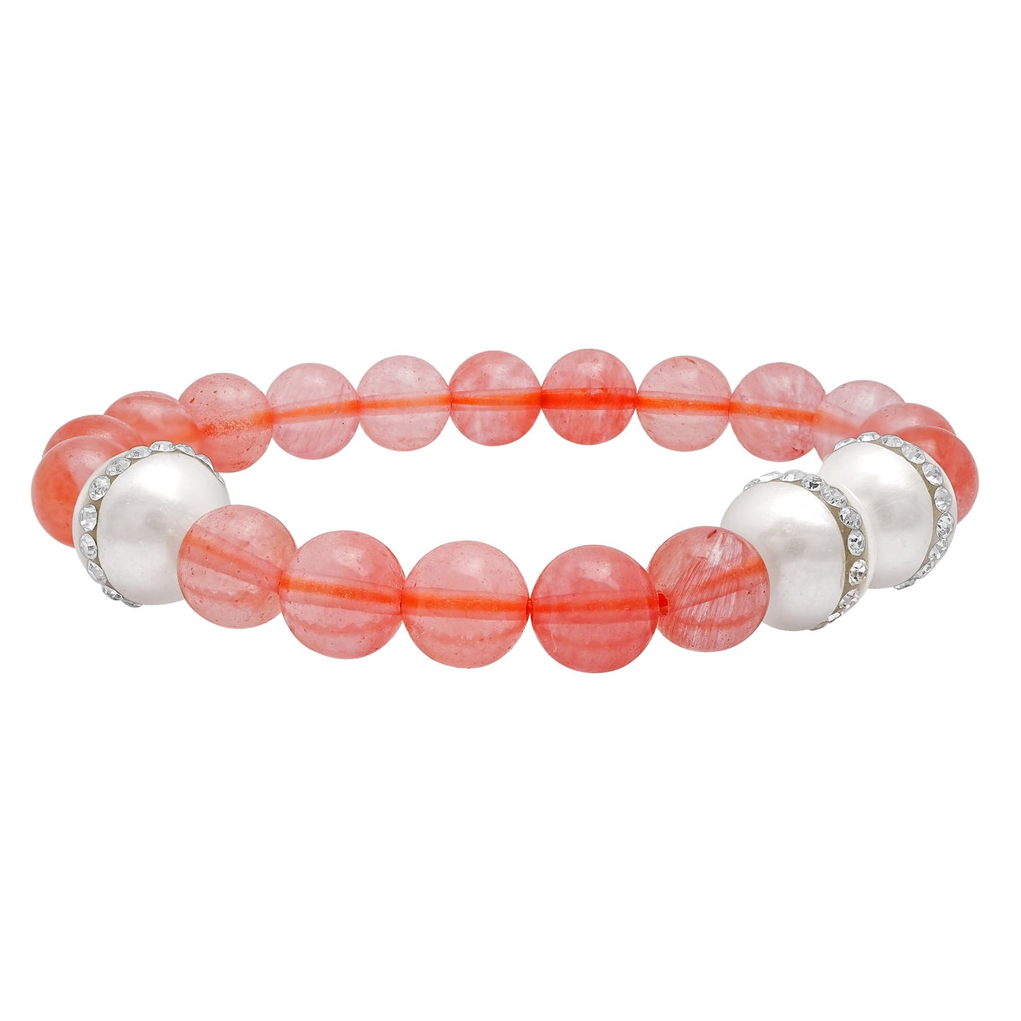 Aquamarine Beaded Bracelet with Freshwater Pearls and Crystal Stations, OS, Aquamarine