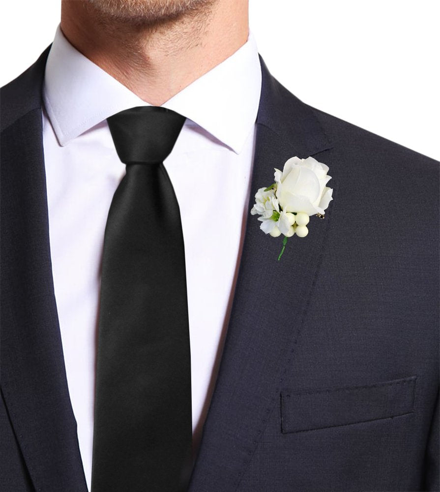 Remo Sartori Made in Italy Elegant Men's Solid Color Wedding Tie Necktie, Silk Satin (Black)