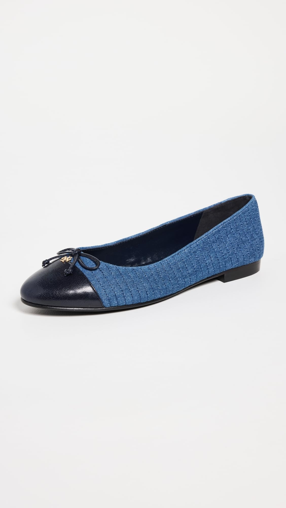 Tory Burch Women's Cap-Toe Quilted Ballet Flats, Dark Denim, Blue, 9 Medium US