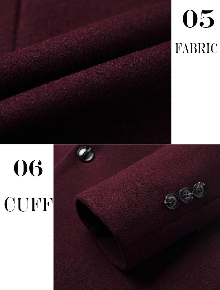 Minibee Men's Trench Woolen Coat Winter Stylish Long Slim Fit Luxury Wool Blend Topcoat Business Down Jacket L