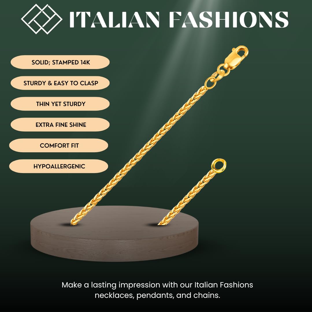 ITALIAN FASHIONS REAL Solid 14K or 10K Yellow or White Gold 0.80mm,1.0mm, 1.1mm Diamond Cut Braided Square Wheat Spiga Chain Necklace with Lobster Claw Clasp | Multiple Lengths Available | Men Women | MADE IN ITALY (0.8 mm 16 Inches 14K Yellow Gold ITALY)