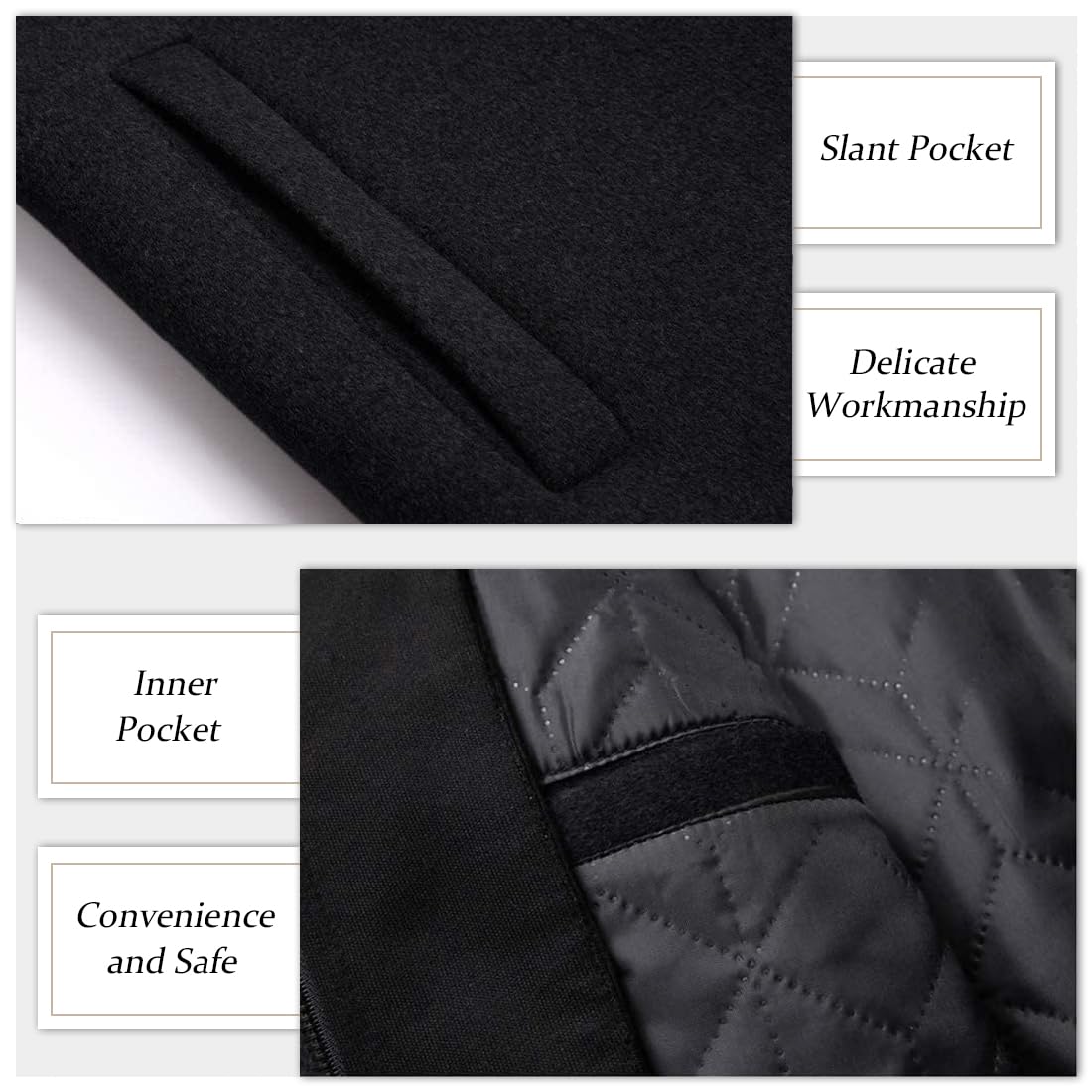 APTRO Men's Hooded Trench Coat Wool Overcoat Long Top Coat HGX019 Black M