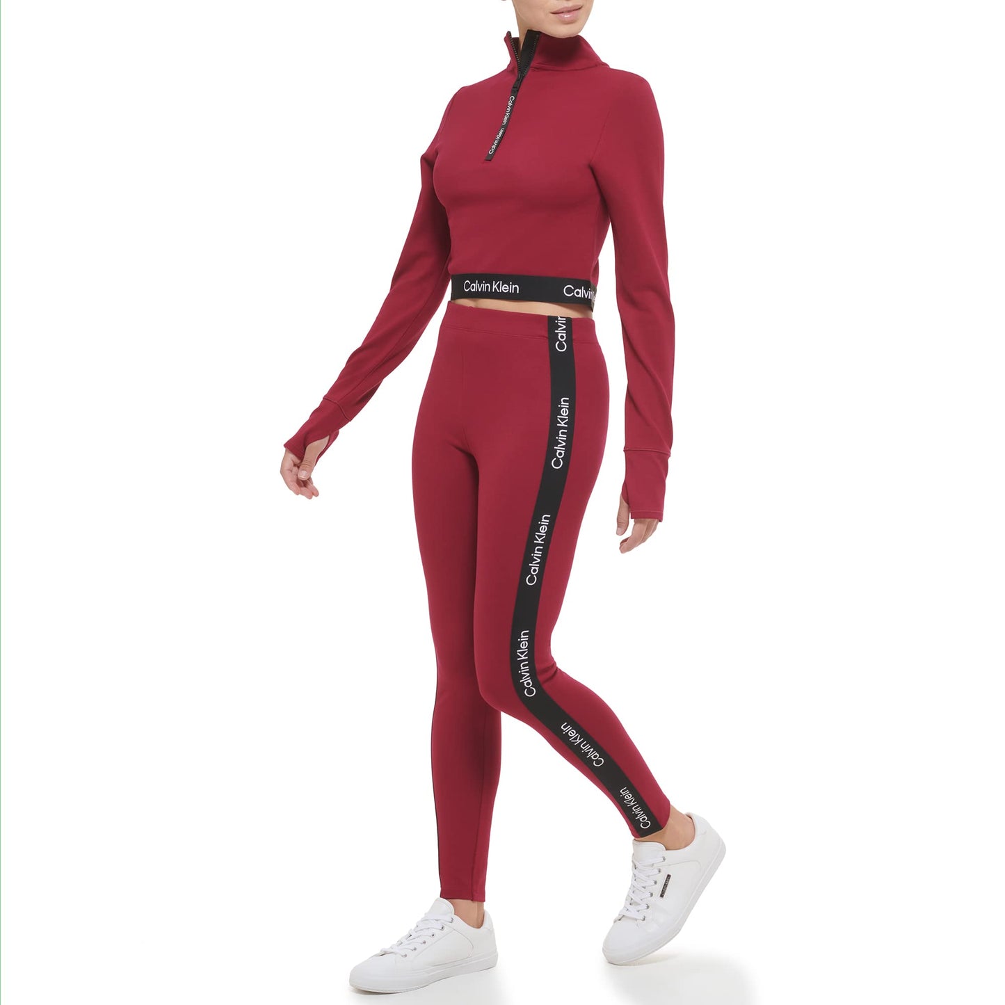 Calvin Klein Performance Women's High Waisted Logo Leggings, Chianti, Large