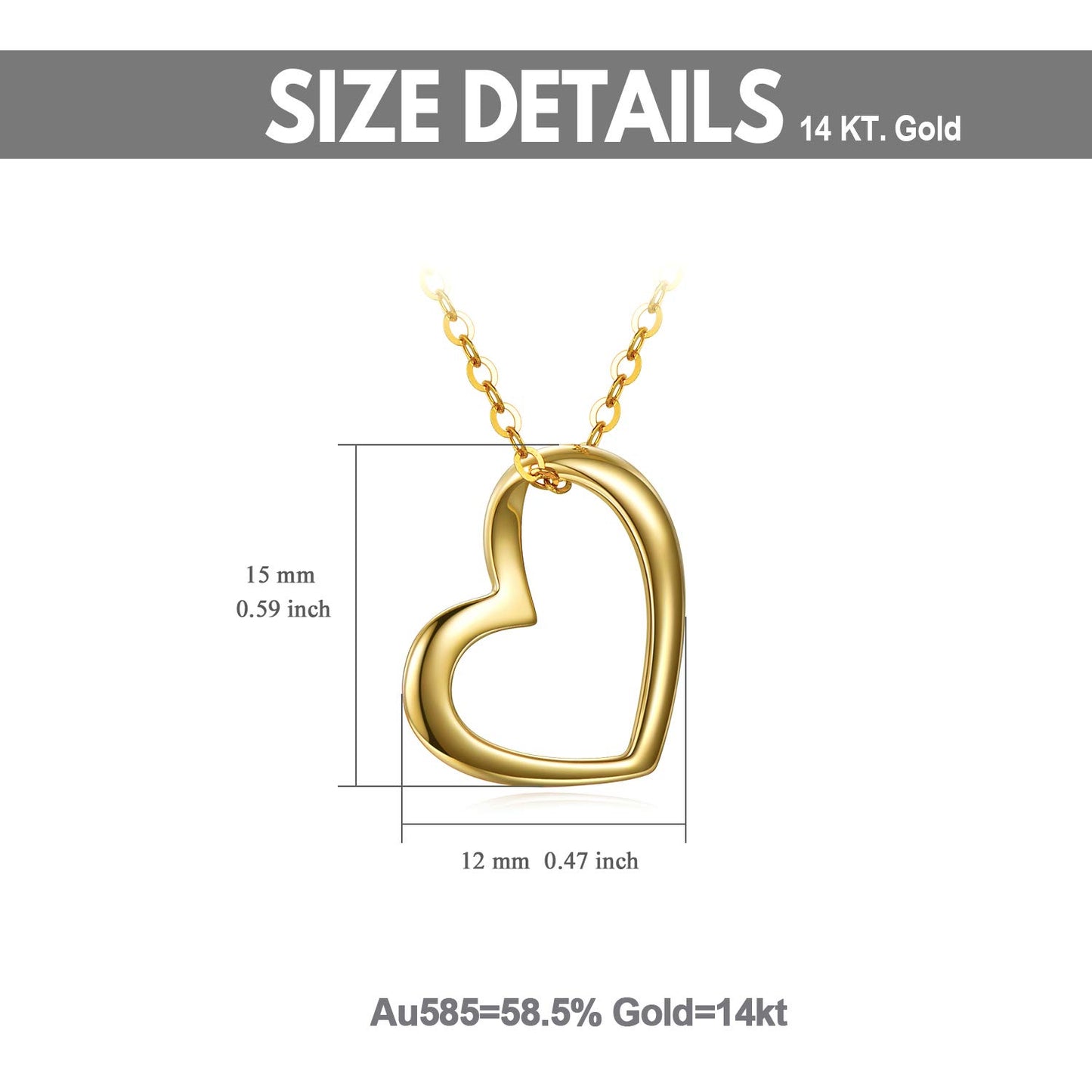Solid 14k Gold Heart Necklace for Women, Fine Gold Love Jewelry for Wife/Mother/Girlfriend, Anniversary Present, Gifts for Her, 16+2 Inch
