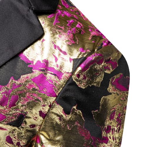 Barry.Wang Mens Gold Suit Flowers Blazer Pink Jacket Floral Jacquard Notched Lapel Tuxedo Luxury Sport Coat Anniversary Cruise Banquet