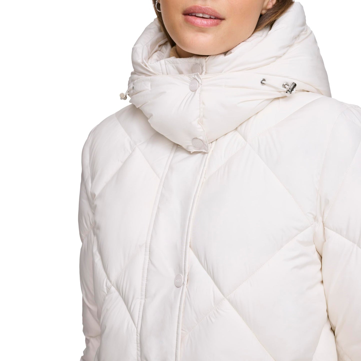 DKNY Women's Diamond Quilt Long Puffer, Pearl