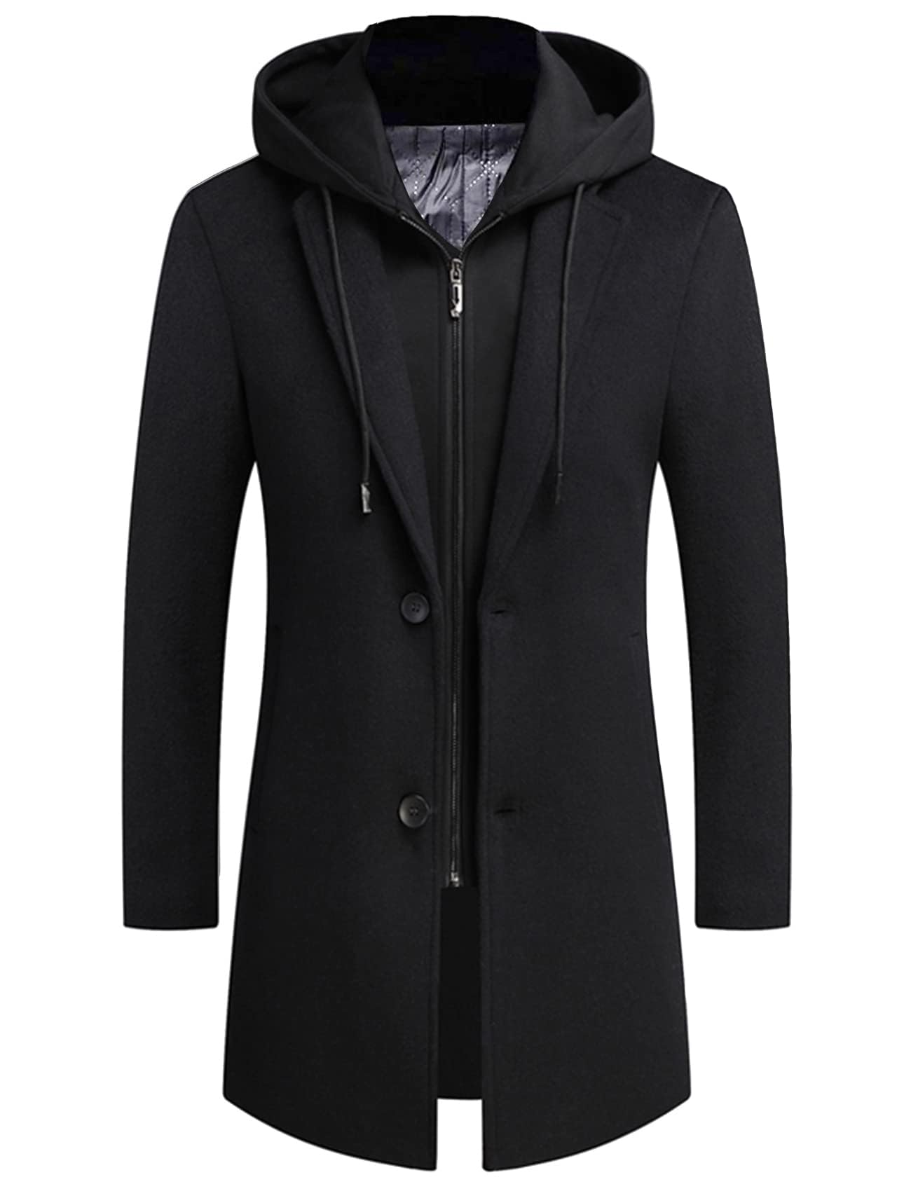 APTRO Men's Hooded Trench Coat Wool Overcoat Long Top Coat HGX019 Black M