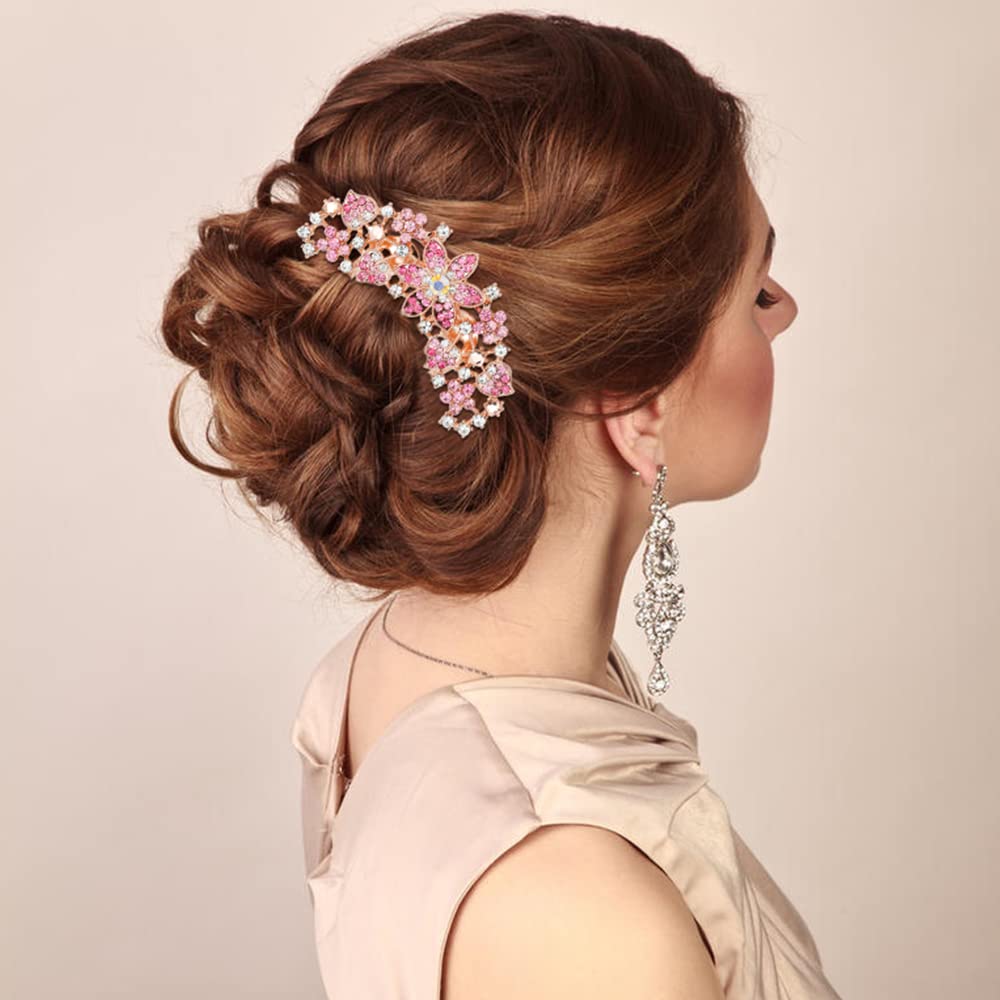 inSowni 4 Pack Luxury Glitter Sparkly Jeweled Gems Crystals Rhinestones Gold Metal Hair Side Combs Slides with Long Teeth Hair Bun Chignon Accessories Hairpins Barrettes Clips for Women Girls