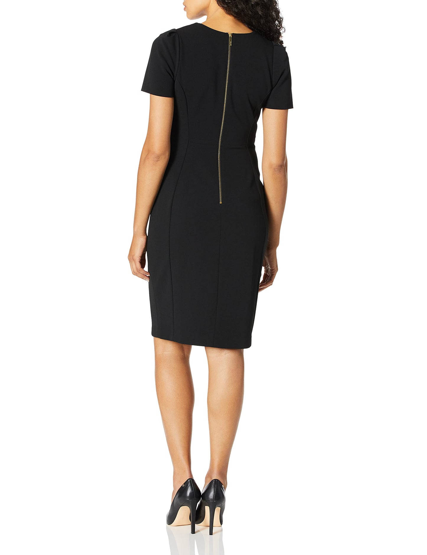 Calvin Klein Women's Short Sleeved Princess Seamed Sheath Dress, Noir, 8