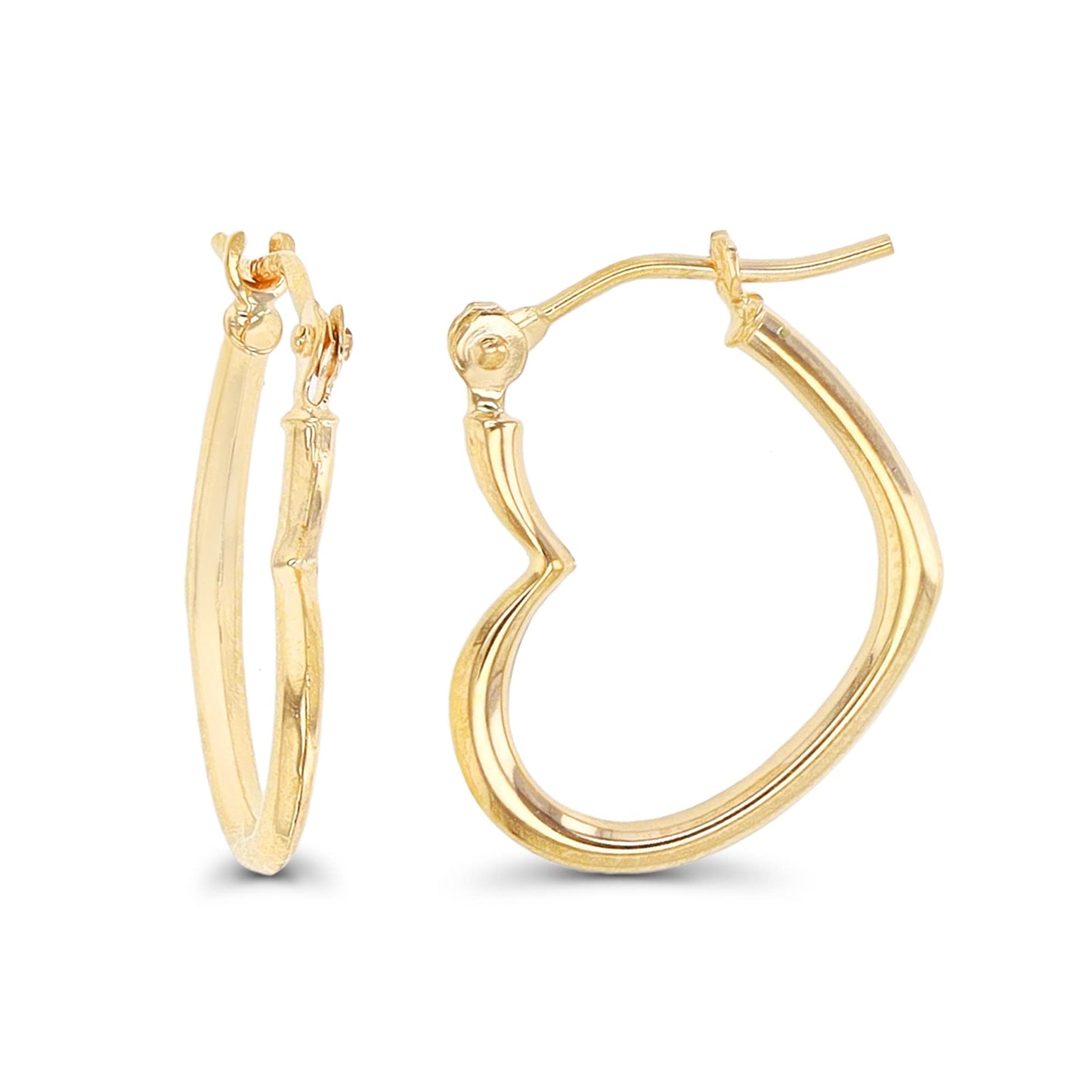 14K Yellow Gold Solid Sideways Heart Shaped Hoop Earrings For Women, 1.20x15mm