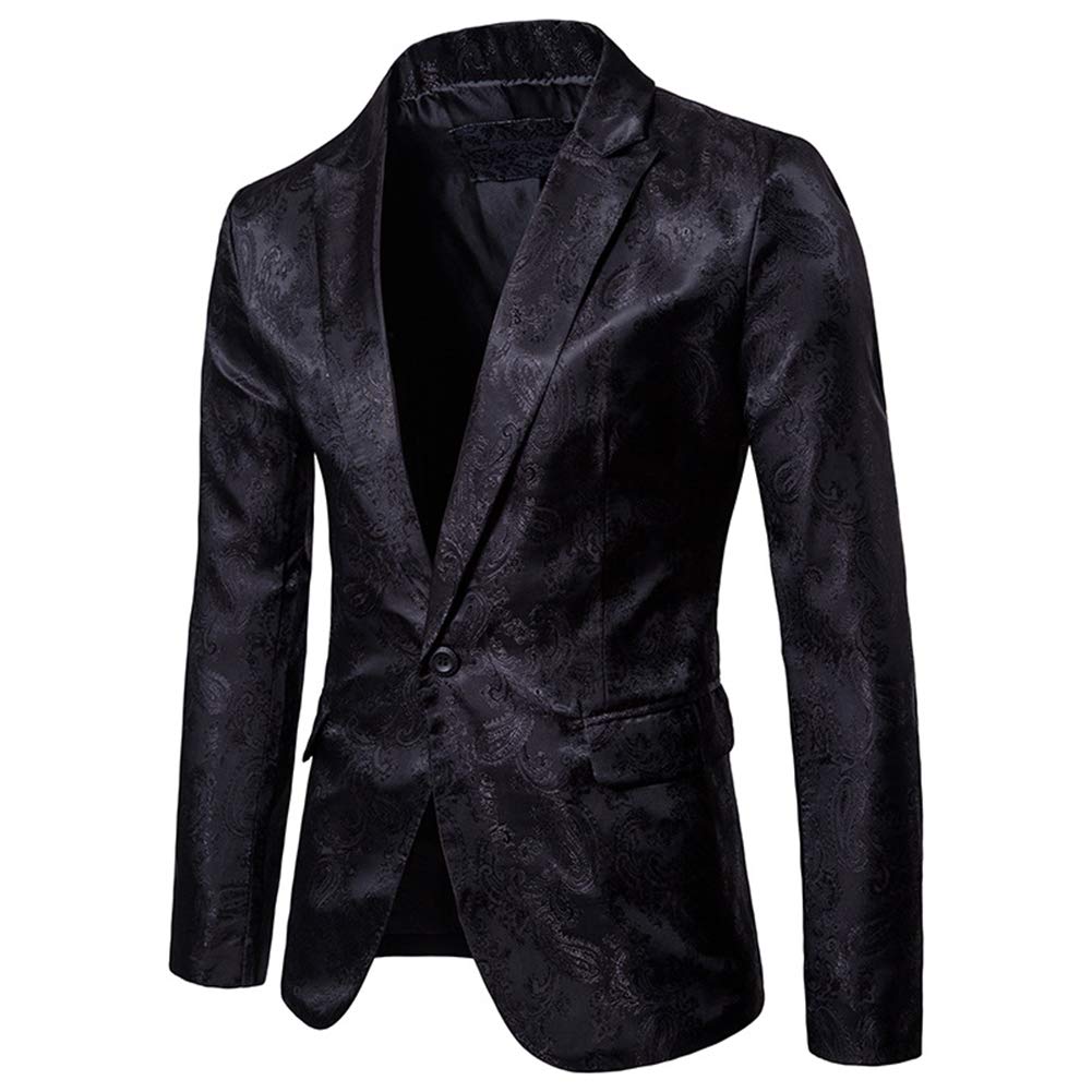 Mens 2 Piece Paisley Dress Suit One Button Party Wedding Blazer Pants Sets (Black, Large)