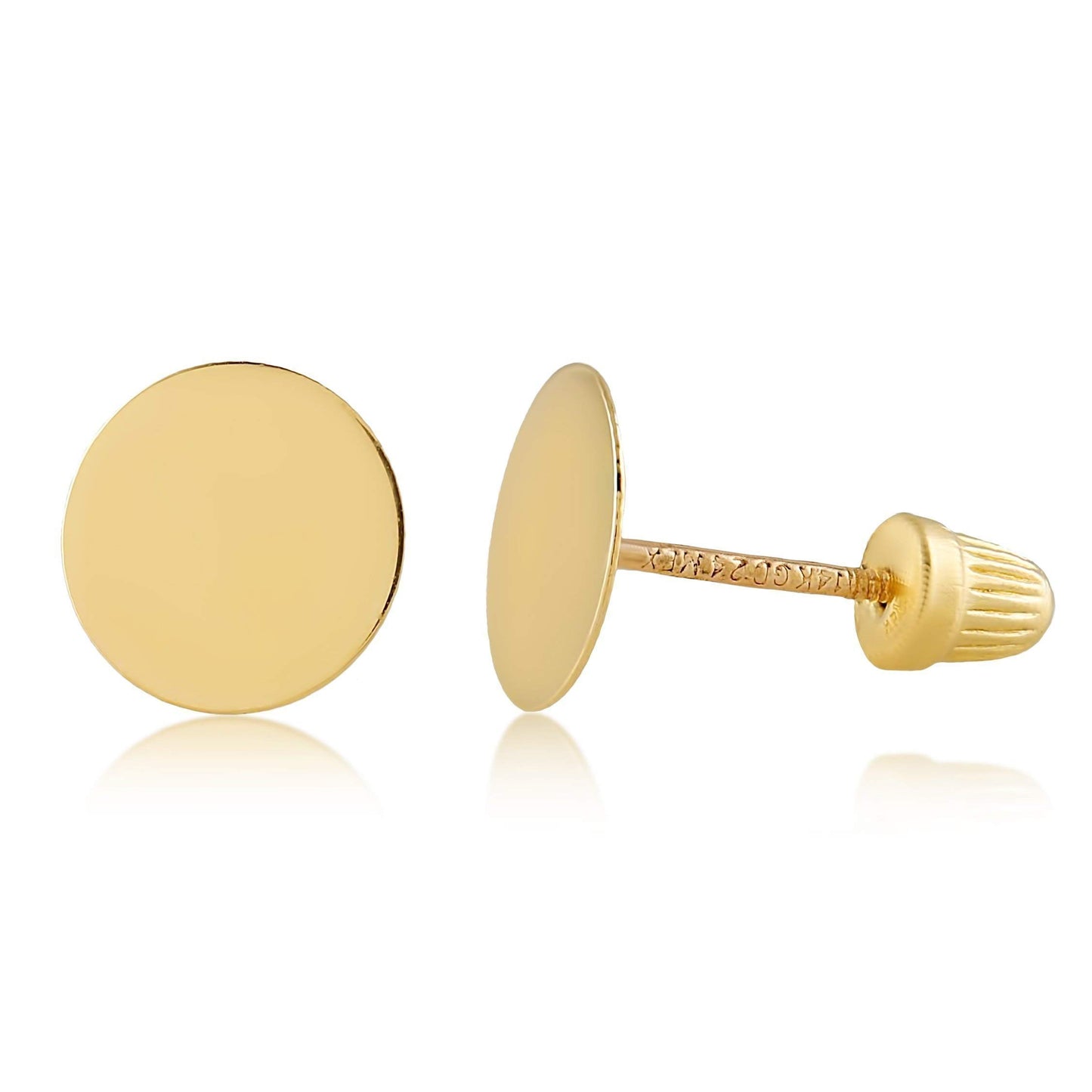 Hoberta Real 14k solid Yellow Gold Stud Earrings with Screw back for Women Girls Men for Sensitive ears Small & Minimalist Dot Studs Jewelry Gifts (Flat Round6mm)