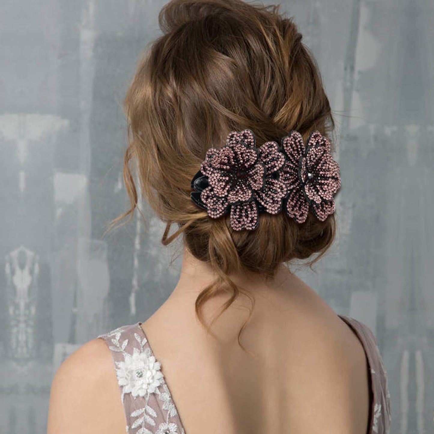 inSowni 4 Pack Luxury Fancy Gems Korean Decorative Glitter Sparkly Crystals Rhinestones Double Flower Hair Claws Clips Plastic Barrettes Hairpin Clamps Hair Accessories for Women Girls Thick Long Hair