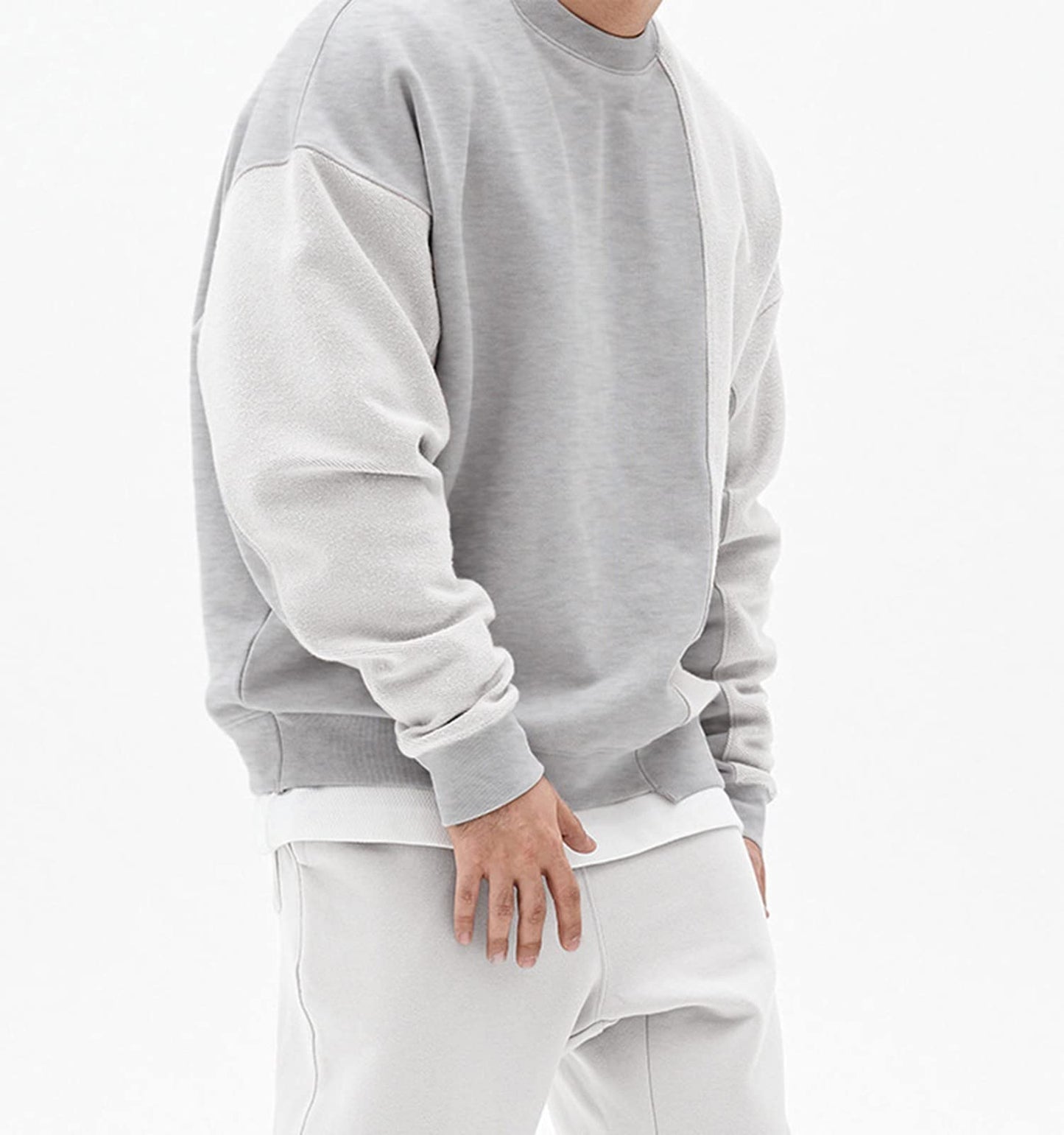 Surenow Mens Patchwork Crewneck Sweatshirt Long-Sleeve Lightweight Terry Sweatshirt Casual Workout Pullover Shirt Tops Grey