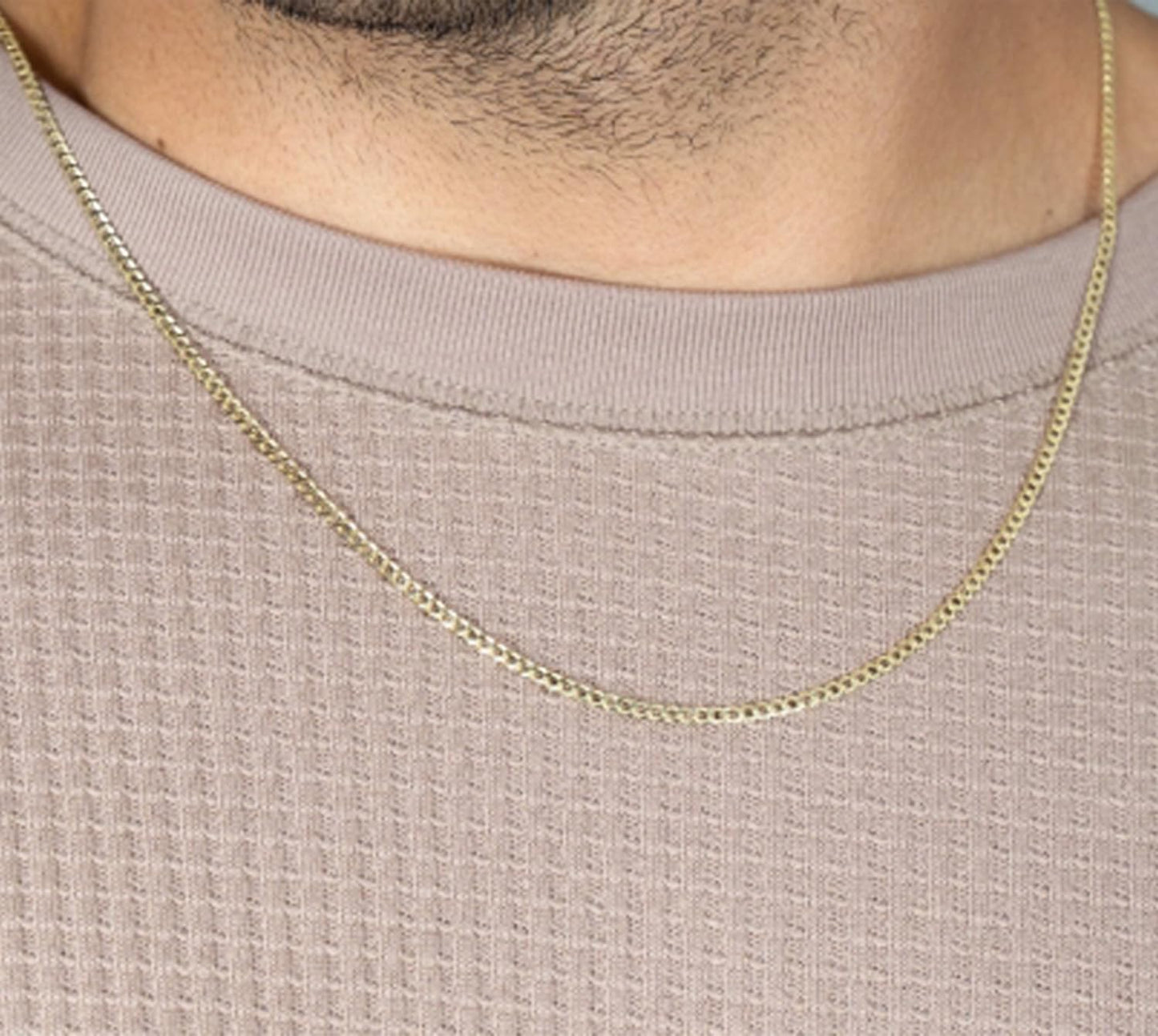 Jewelry America Solid 14K Yellow Gold 2.5mm Concave Cuban Link Curb Chain Necklace, 16"
