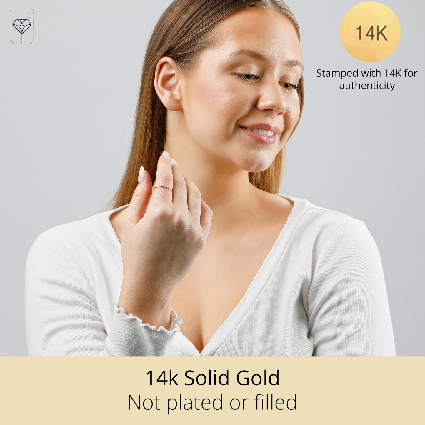 MAX + STONE Solid 14k Gold Wedding Band Ring for Women in Yellow Gold 1mm Thin Stacking Band in Size 8