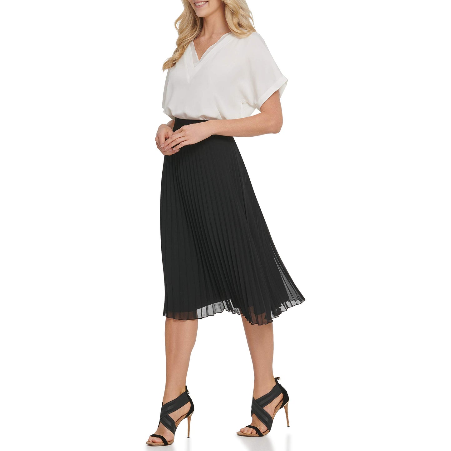 DKNY SPORTSWEAR womens Pull on Everyday Midi Pleated Skirt, Black, Large US