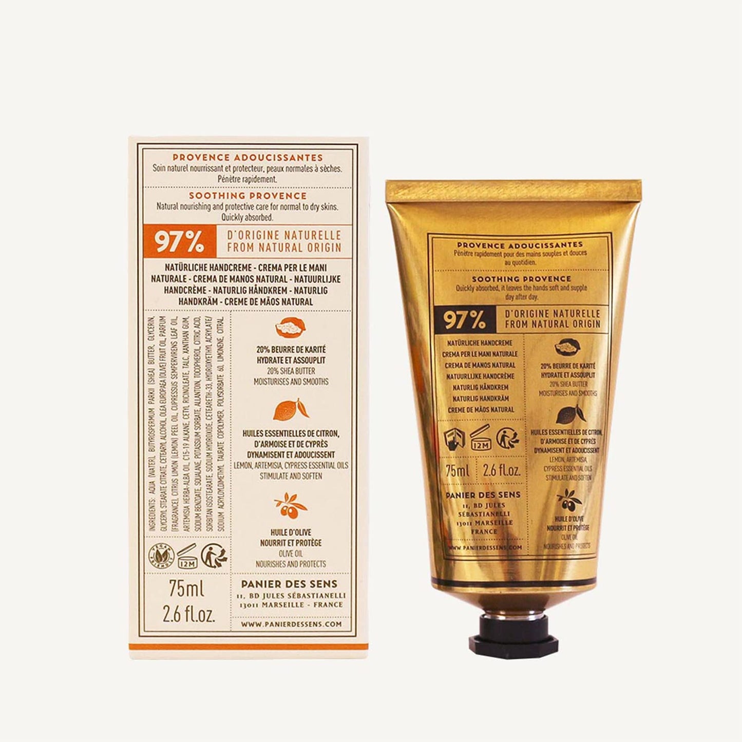 Panier des Sens - Hand Cream for Dry Cracked Hands and Skin – Provence Hand Lotion, Moisturizer, Mask - With Shea Butter and Olive Oil - Hand Care Made in France 97% Natural Ingredients - 2.5floz