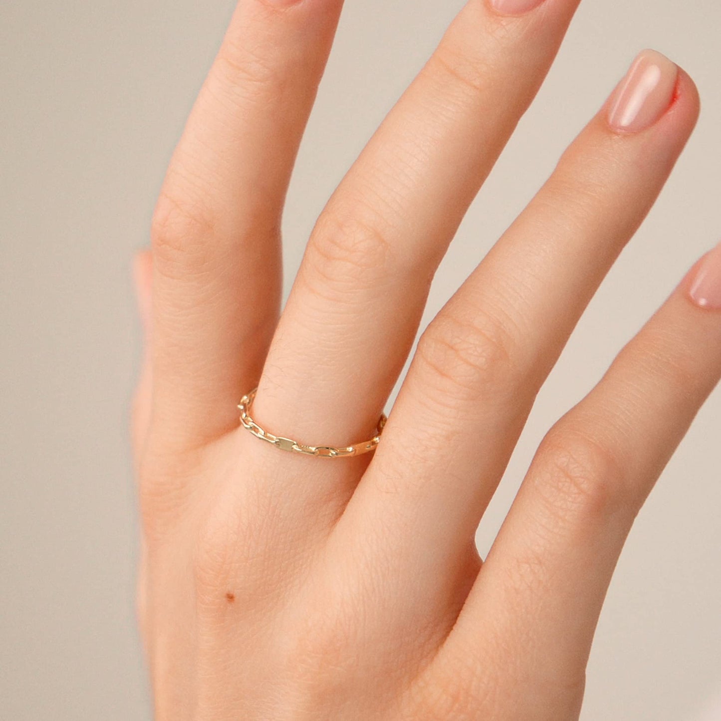 GELIN 14K Solid Gold Chain Ring for Women | 14k Gold Stackable Rings, Size 9