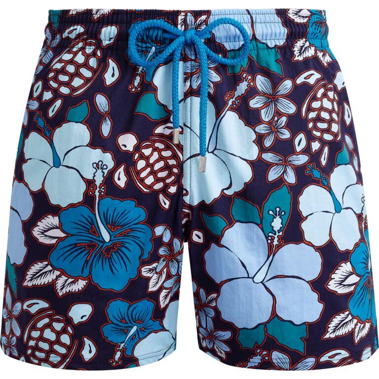 Vilebrequin Men Stretch Swim Trunks Tropical Turtles, L, Midnight