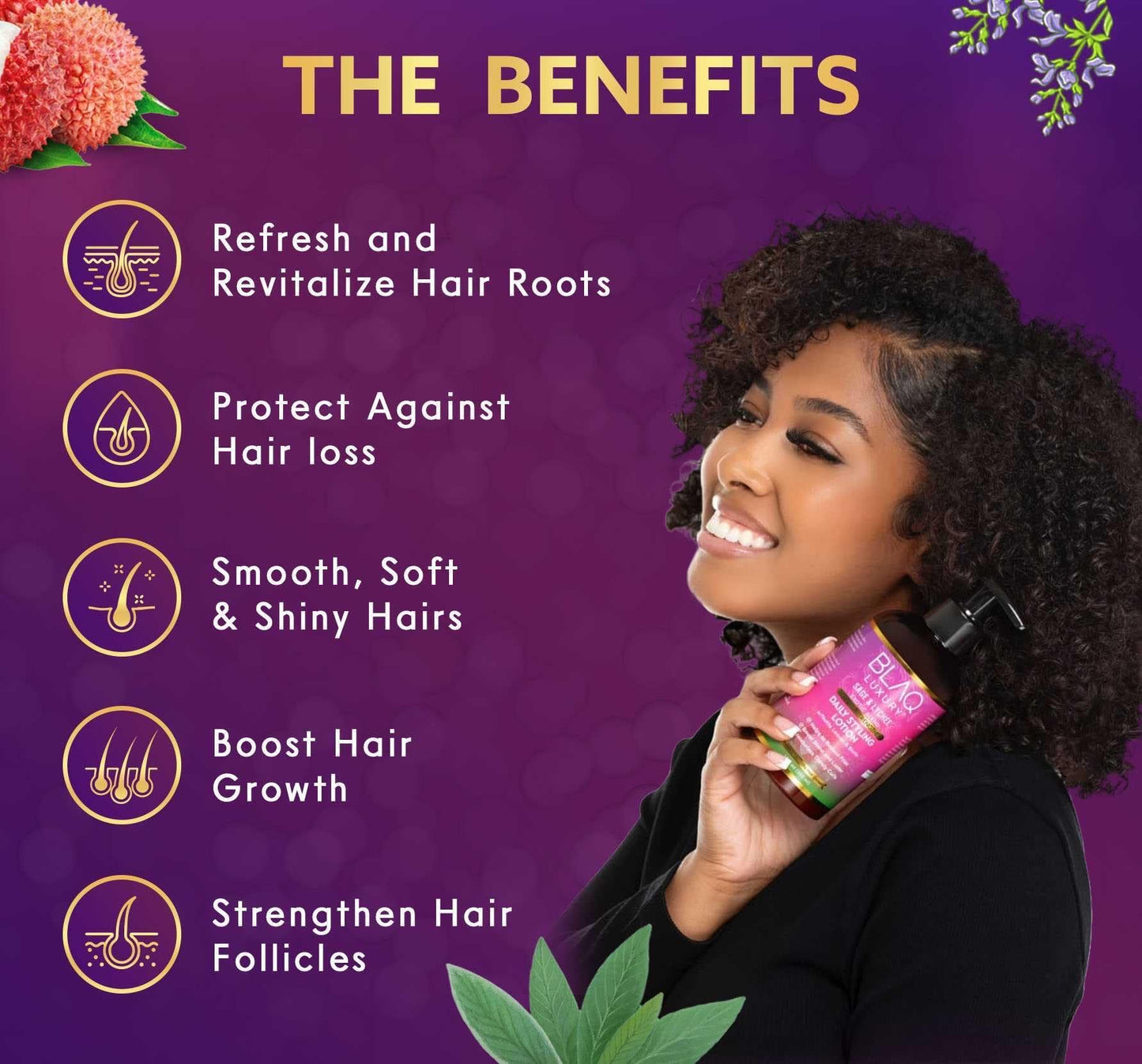 Blaq Luxury Sage & Lychee Daily Styling Lotion - Formula for Easy Styling and Frizz Control - Infused with Biotin and Natural Botanicals - Promotes Hair Repair, Growth, and Manageability - 12oz