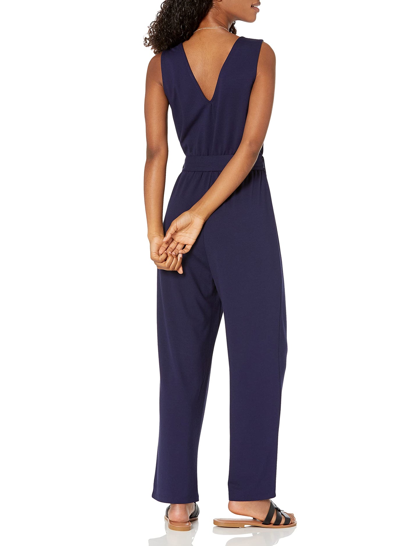 The Drop Women's @caralynmirand Sleeveless Wrap Jumpsuit, Navy, L