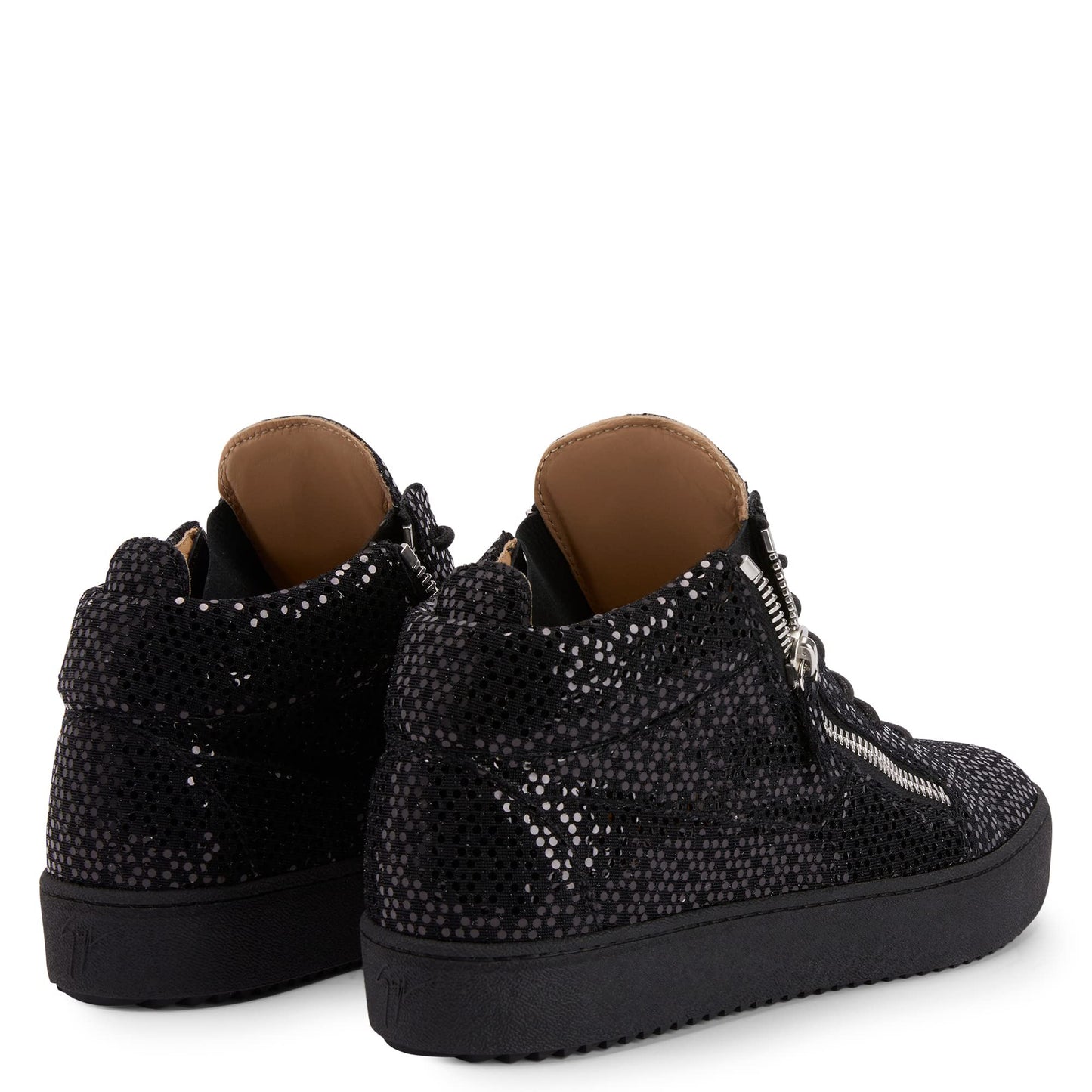 Giuseppe Zanotti, Kriss Black Laminated Synthetic Fabric Mid-Top Sneakers, 15, Black