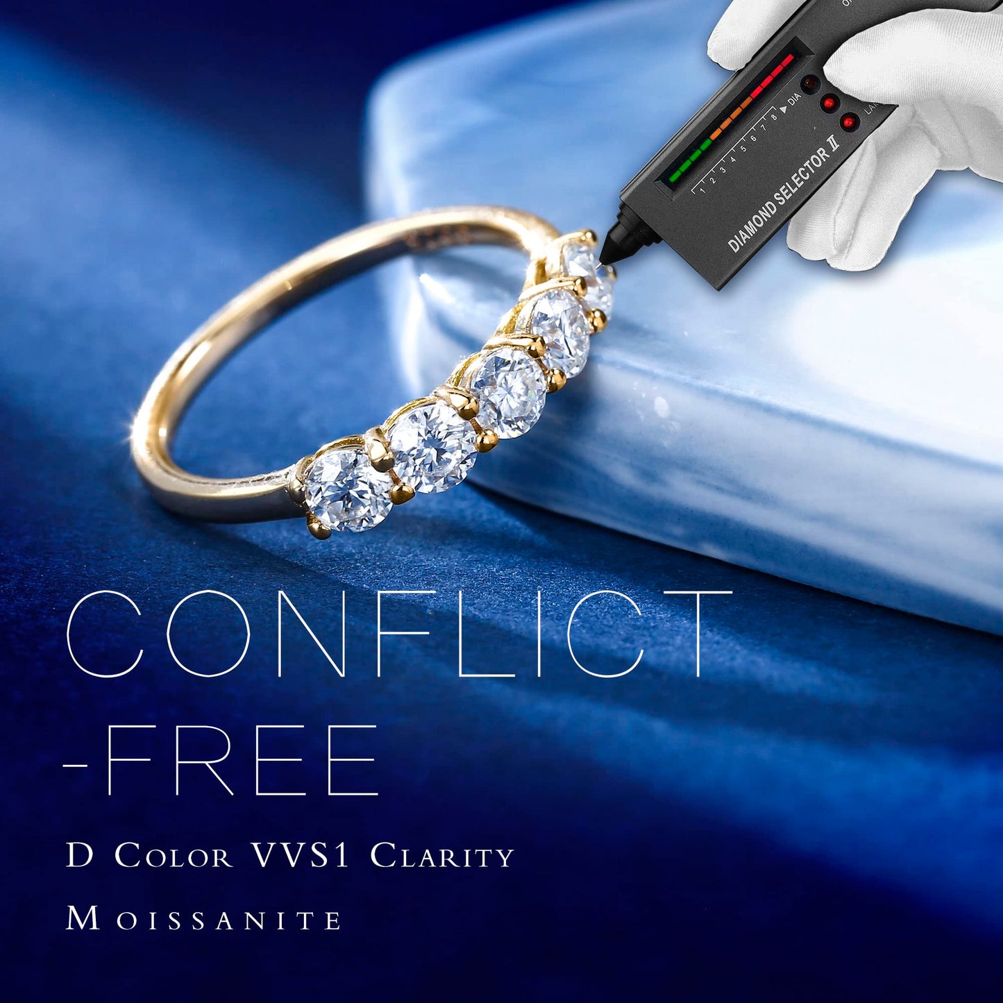 5 Stone Moissanite Promise Rings for Her, Brilliant 3.75MM D Color VVS1 Clarity Lab Created Diamond Band 14K Yellow Gold Filled Solid S925 Sterling Silver Moissanite Wedding Rings for Women Gifts