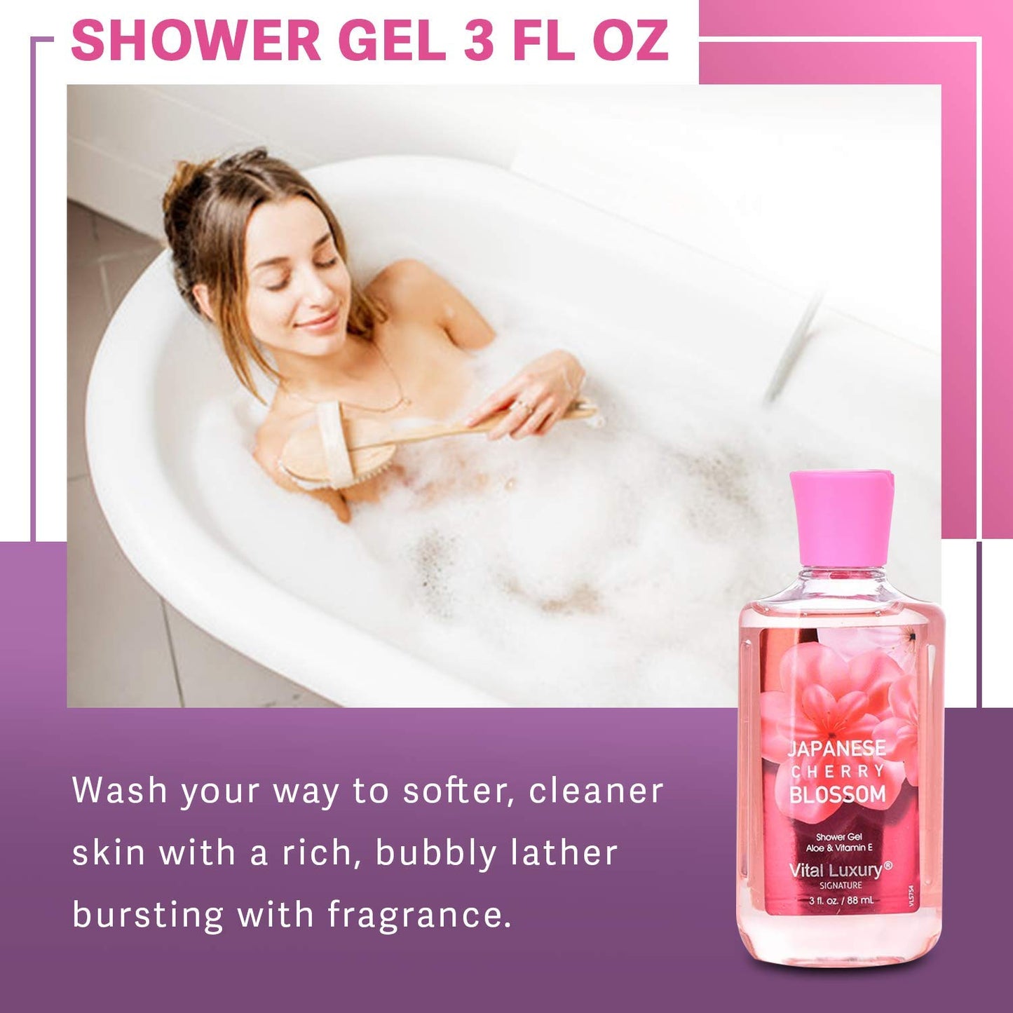 Vital Luxury Bath & Body Care Travel Set - Home Spa Set with Body Lotion, Shower Gel and Fragrance Mist (Japanese Cherry Blossom)