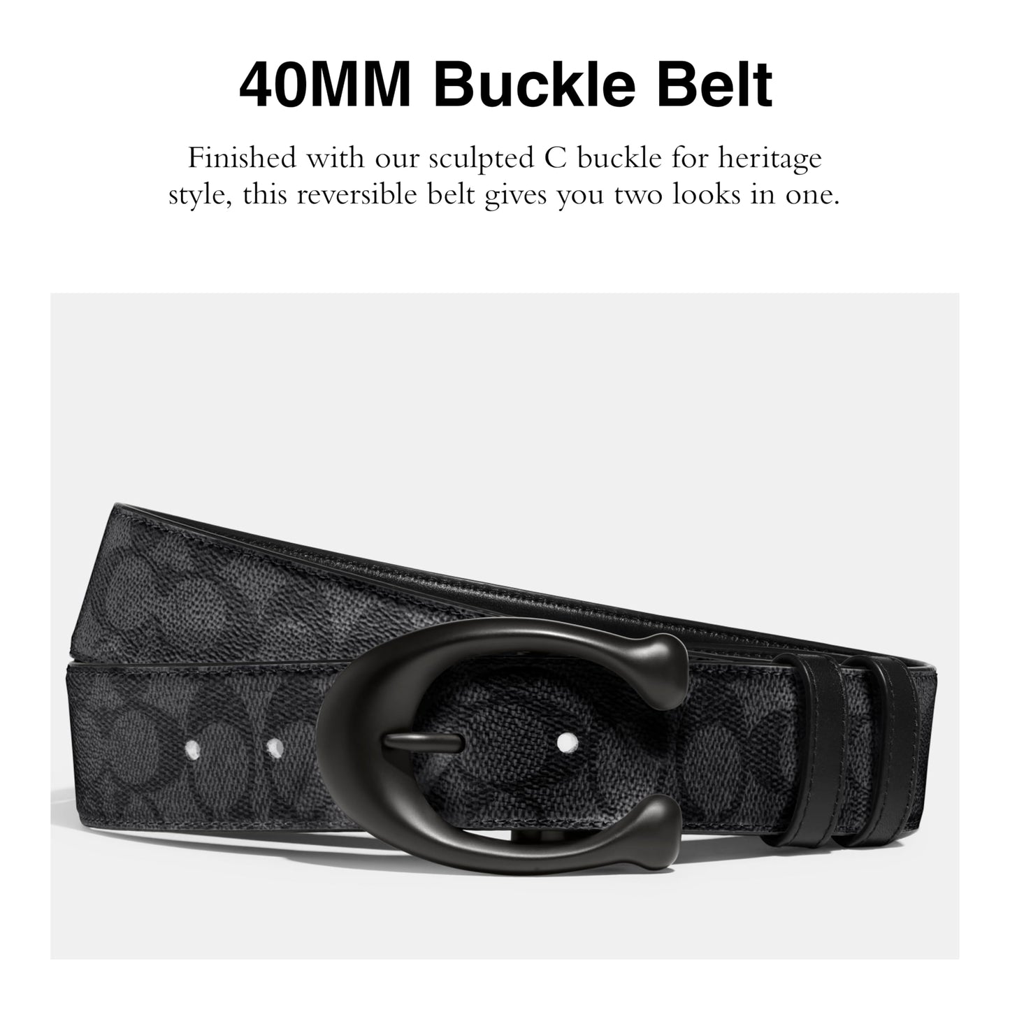 Coach Men's 40 Mm Sculpted C Belt, Black/Charcoal, One Size