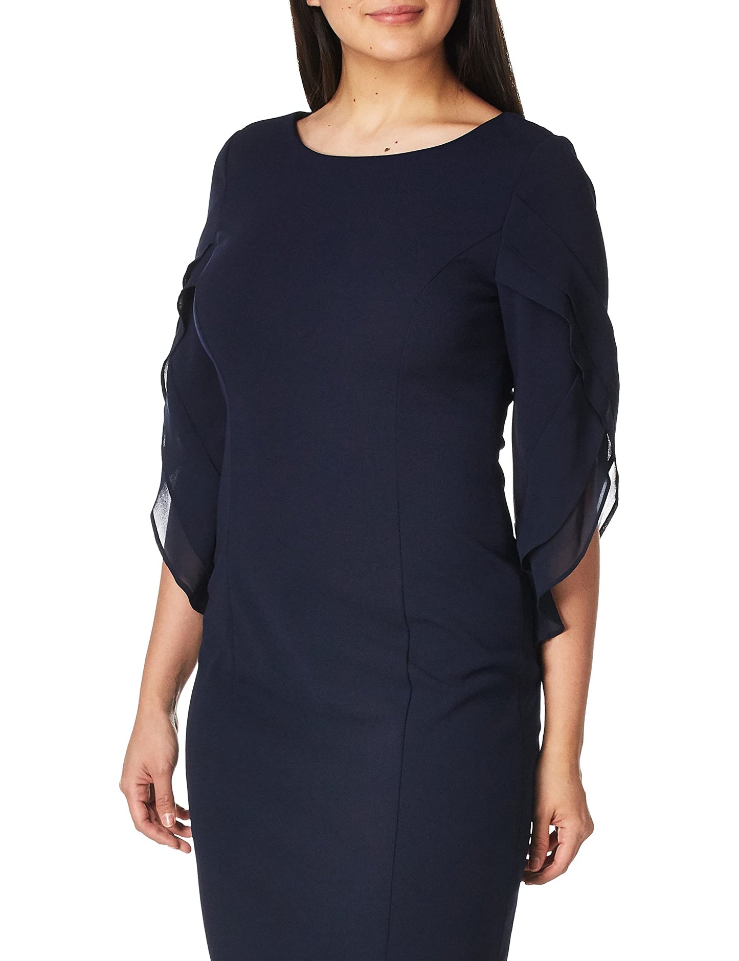 DKNY womens Sheath With 3/4 Chiffon Sleeve Dress, Navy, 10 US