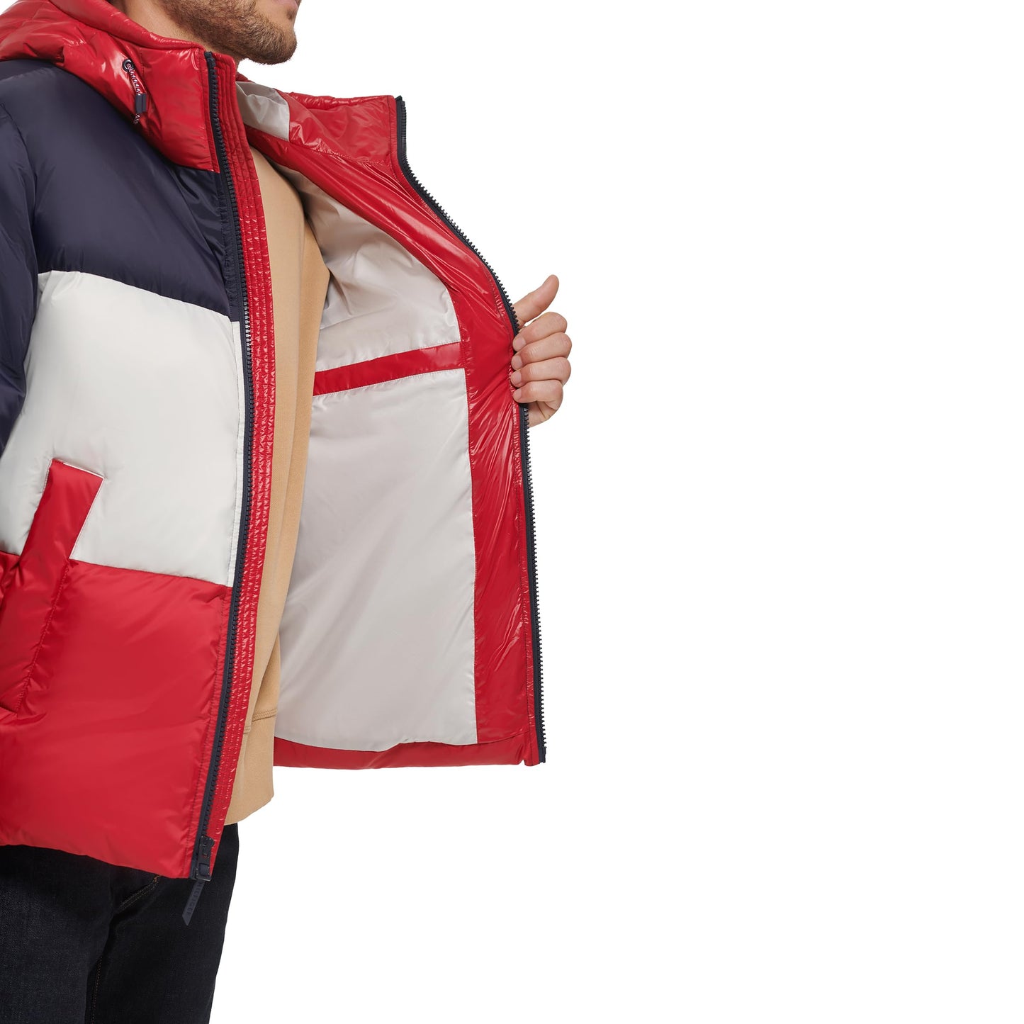 Tommy Hilfiger Men's Relaxed Quilted Puffer Jacket, Midnight/Ice/Red, X-Large