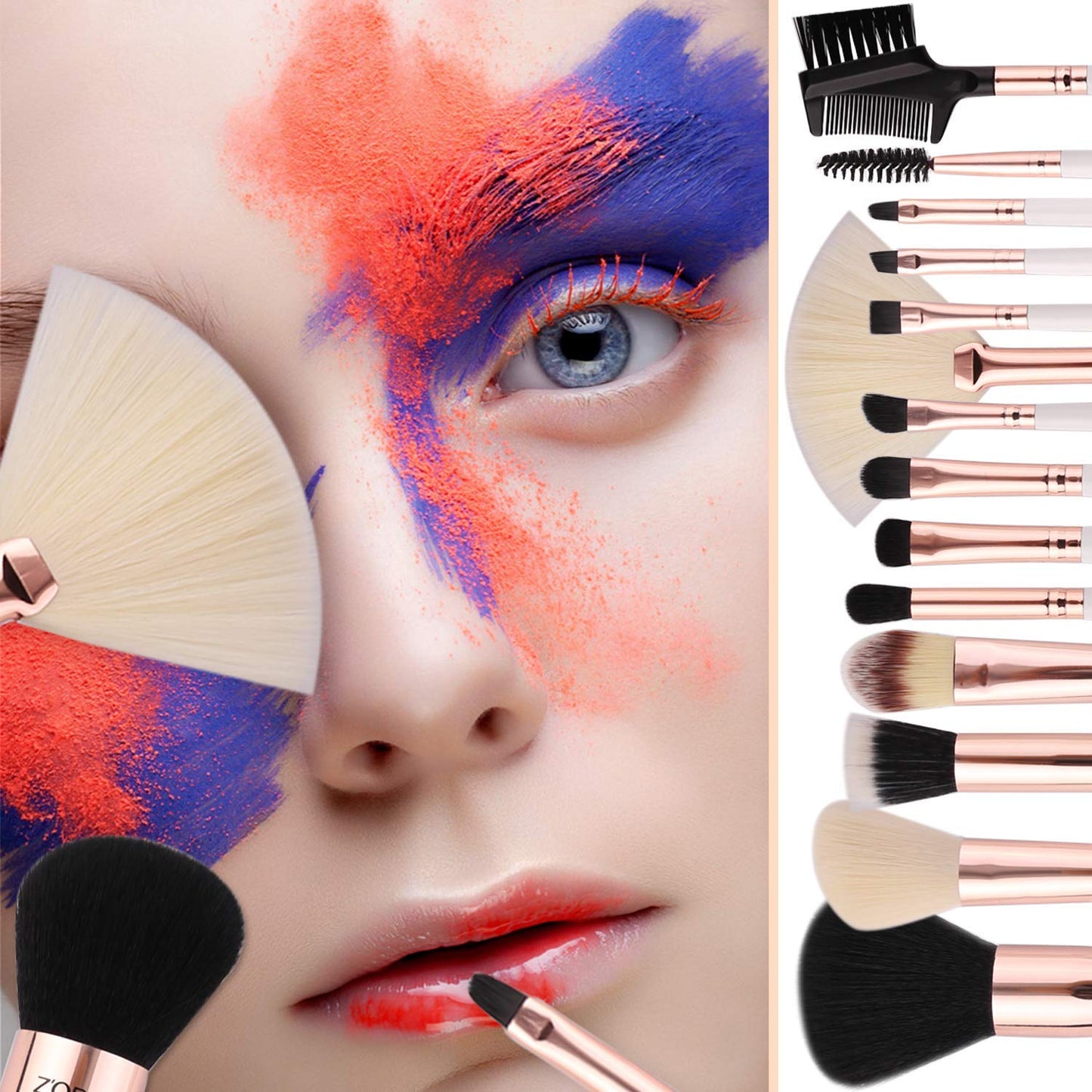 Z'OREYA Makeup Brushes Set,15pcs Rose Gold Luxury and Fashion Makeup Brushes,Professional Premium Synthetic Foundation Powder Concealers Eye Shadows Makeup brushes Set with Perfect Vegan Leather Bag