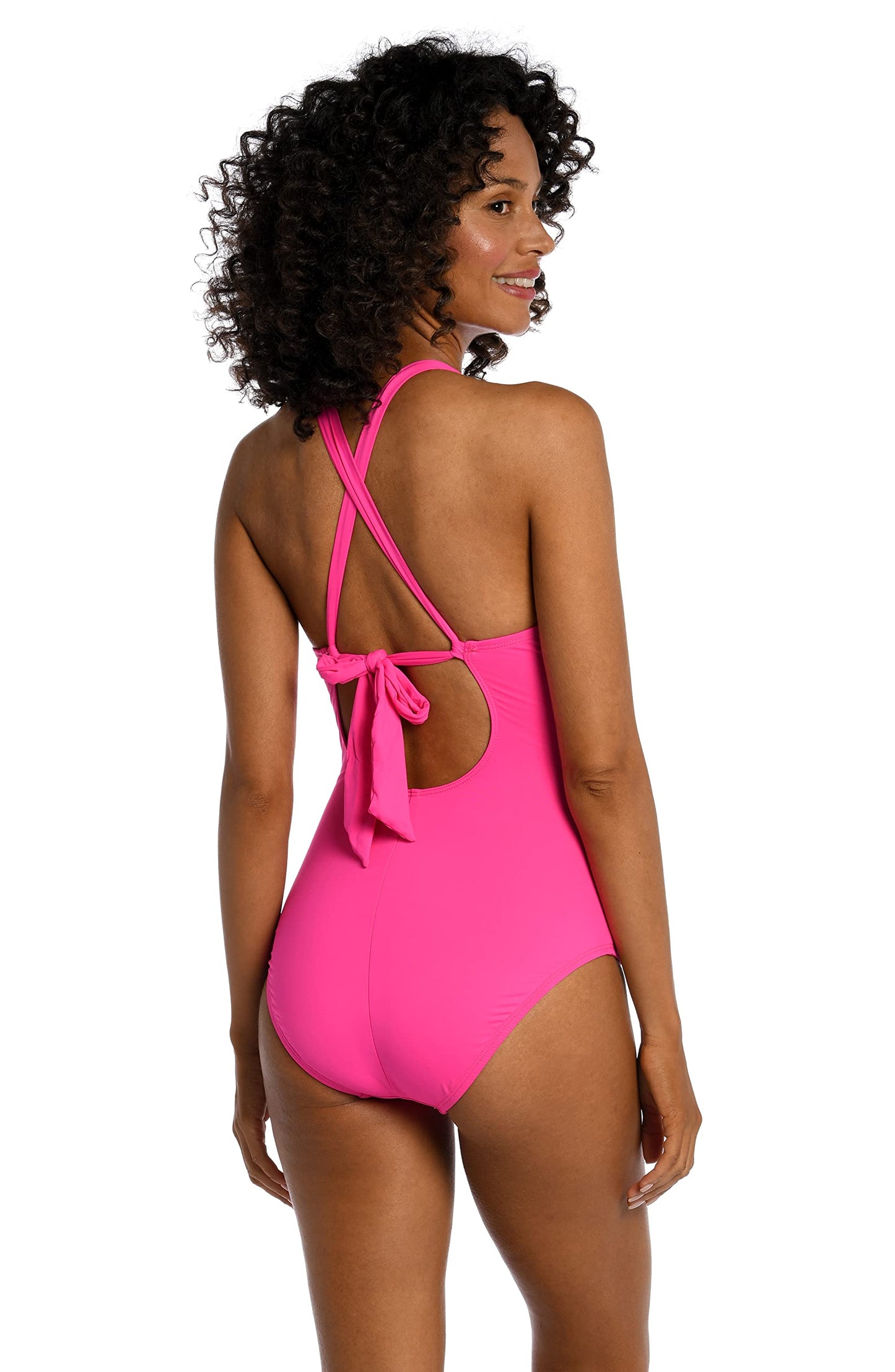 La Blanca Women's Island Goddess High Neck Keyhole One Piece Swimsuit, Pop Pink, 12