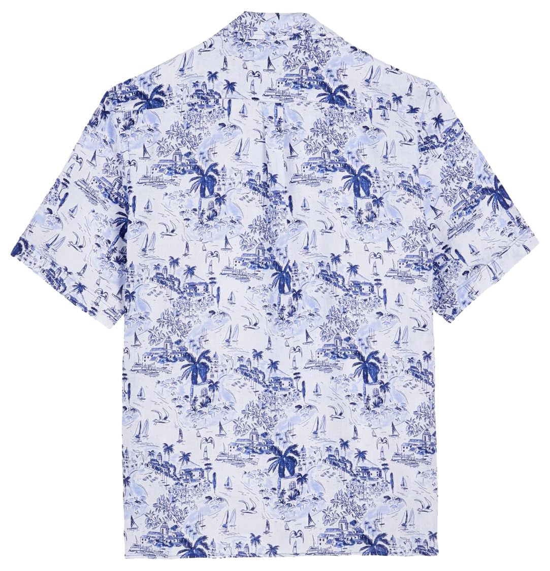 Men Linen Bowling Shirt Riviera, XXL, Ink