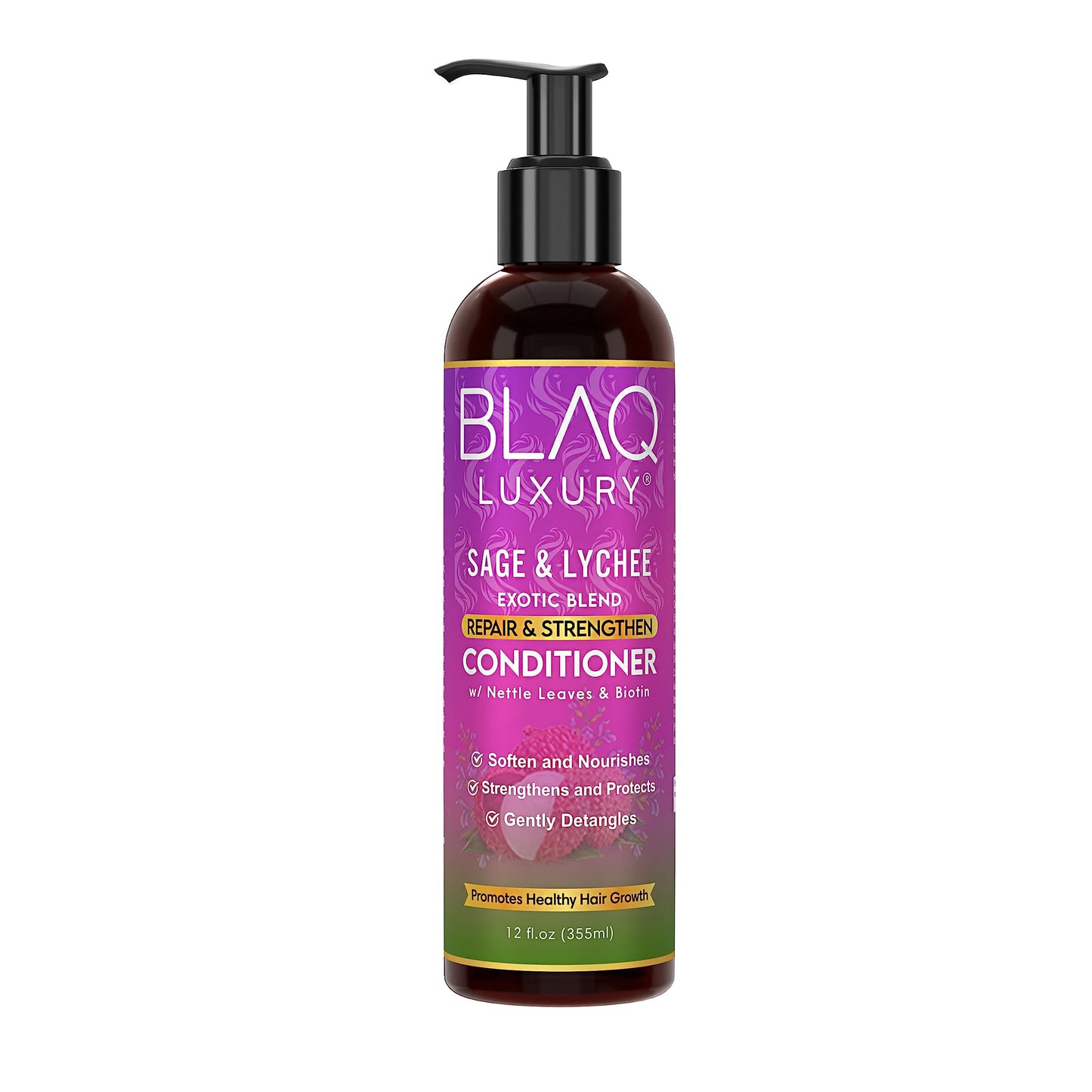 Blaq Luxury Sage & Lychee Wash and Style Gift Bundle with Biotin and Nettle | Strengthening Shampoo, Conditioner, Hair Masque, Daily Styling Lotion and Strong Hold Styler Gel