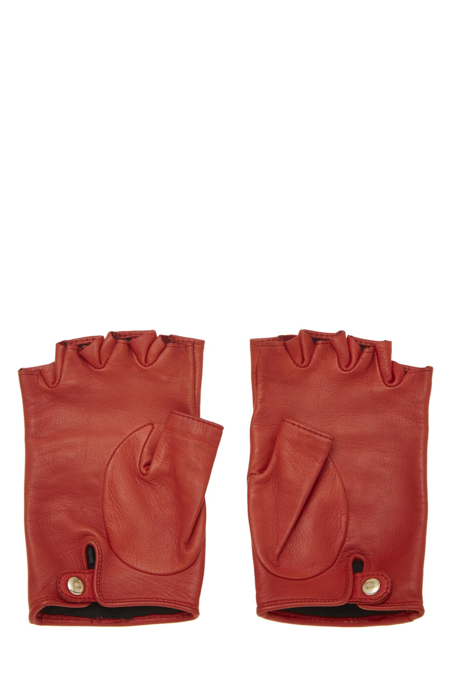 Chanel, Pre-Loved Red Lambskin & Tweed Fingerless Gloves, Red