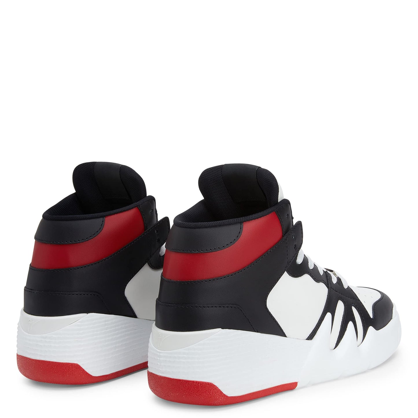 Giuseppe Zanotti, Talon Black-And-White Leather Mid-Top Sneakers, 8.5, Red