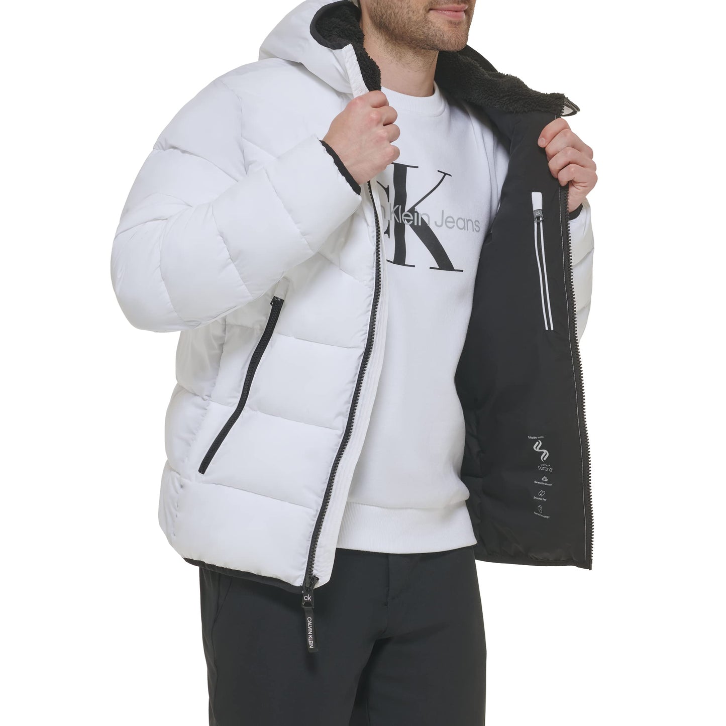 Calvin Klein Men's Hooded Stretch Jacket, White, Medium