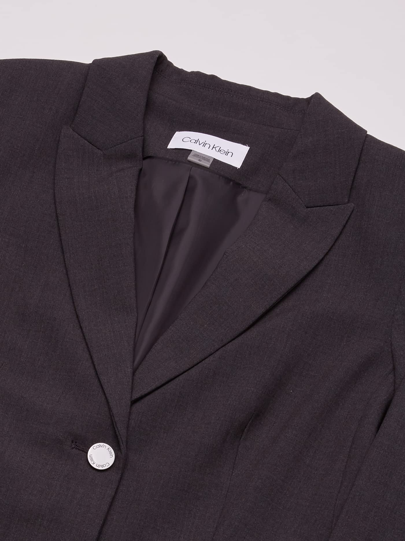 Calvin Klein Women's Two Button Lux Suit Blazer, Charcoal, 4 Petite