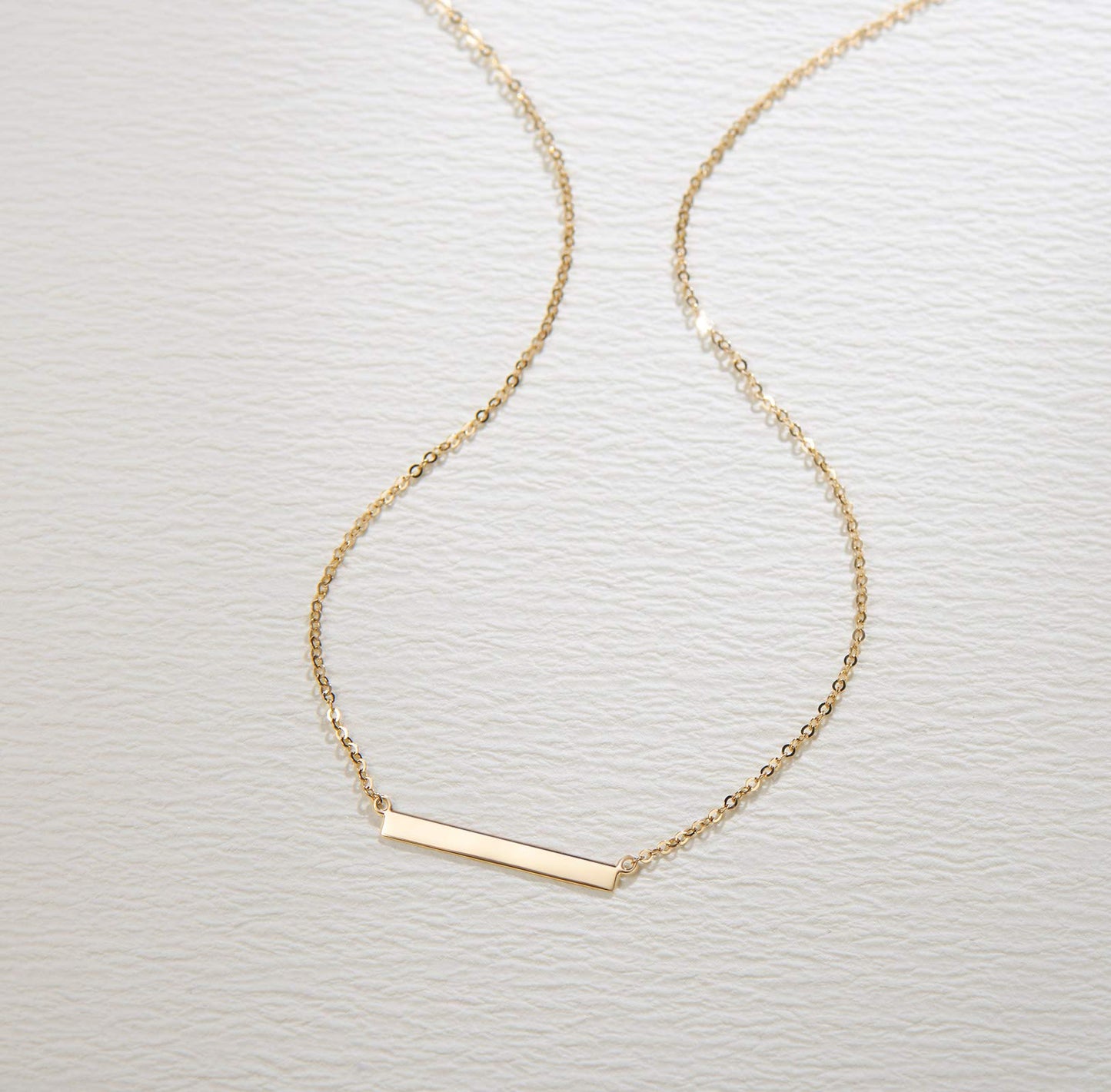 FANCIME 14K Real Solid Gold Bar Necklace 1.39g Simple Gold Pendant Horizonal Bar Necklace Daily Wear Fine Jewelry for Women 16”+2” Extender