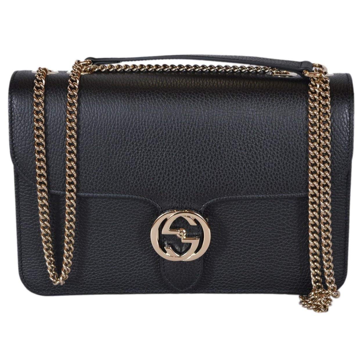 Gucci Women's Black Leather 510304 Interlocking GG Crossbody Purse Handbag New