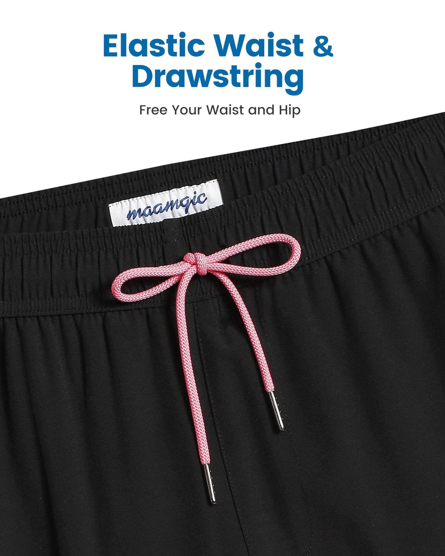 maamgic Swim Trunks Men 2 in 1 Mens Bathing Suit 7 Inch Quick Dry Mens Swimming Trunks with Zipper Pockets Pink-Black