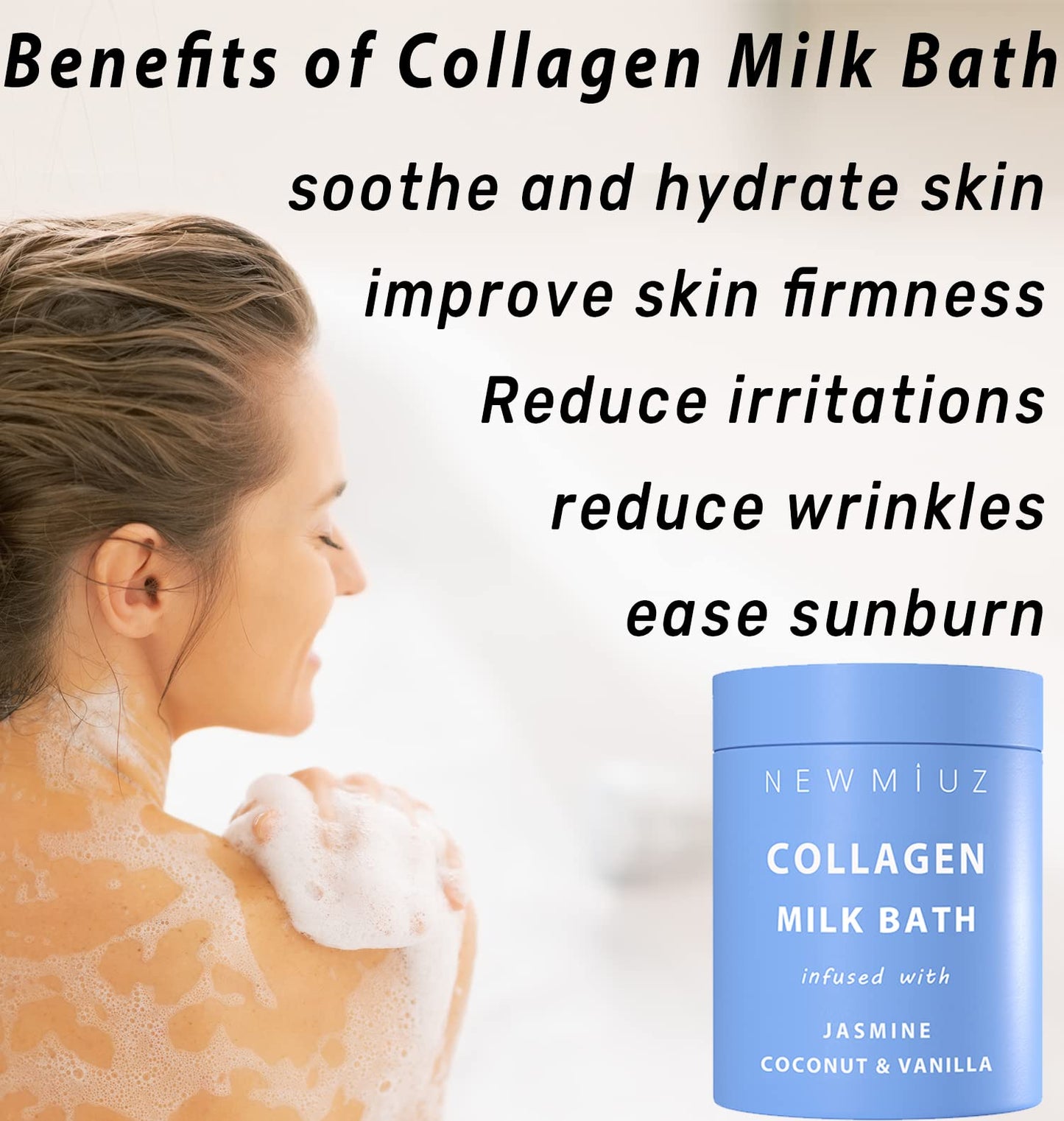 Creamy Coconut Collagen Milk Bath Soak Powder Moisturize & Soften Skin – Vanilla Jasmine Luxury Spa Bubble Bath Salt Mother's Birthday Christmas Relaxation Gifts for Women Perfect Stocking Stuffers