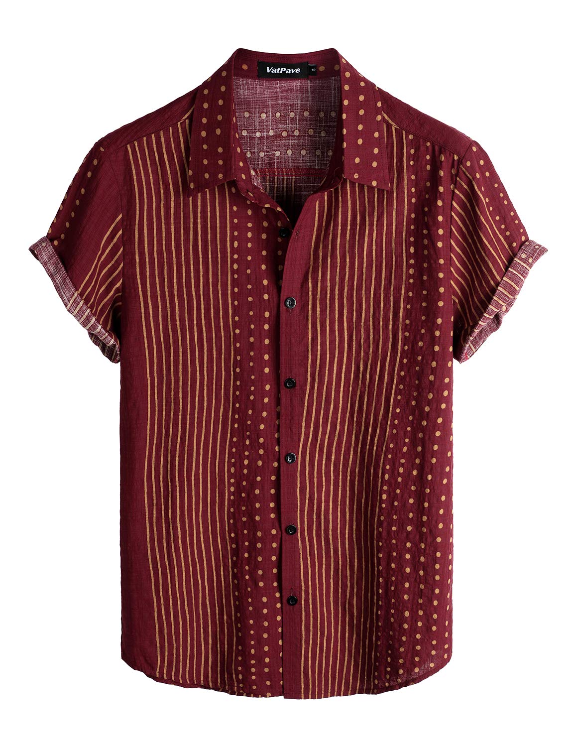 VATPAVE Mens Casual Short Sleeve Button Down Shirts Regular Fit Hawaiian Summer Shirts Large WineRed